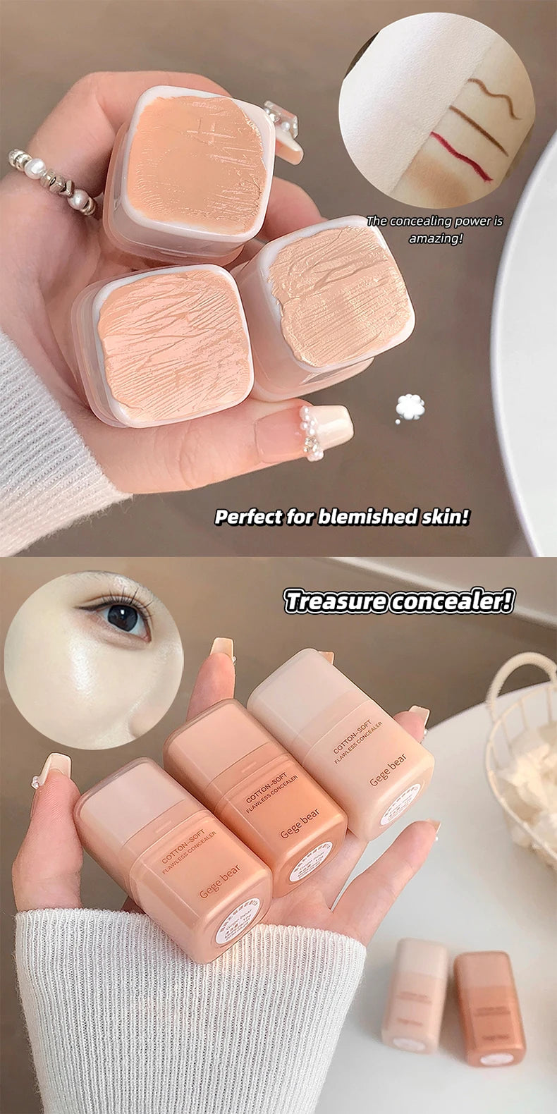 Full Coverage Hydrating Concealer,Lightweight Long Wear Concealer for Dark Circles Acne Scars&Blemishes,Long Lasting Face Makeup