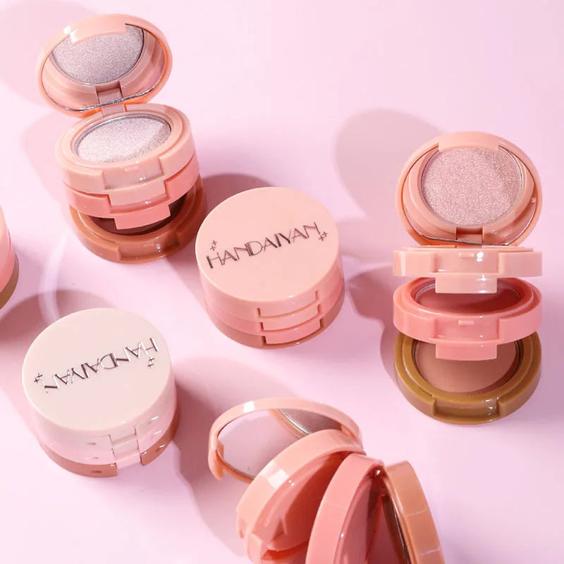 3‑in‑1 Contour Highlight Blush Palette – Matte & Pearly Finish