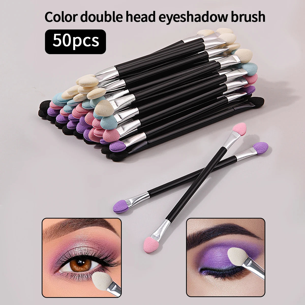 50PCS Double-Ended Eyeshadow Brushes Fashion Useful Long Handle Sponge Stick Applicators Lip Eye Brow Brush Beauty Makeup Tool