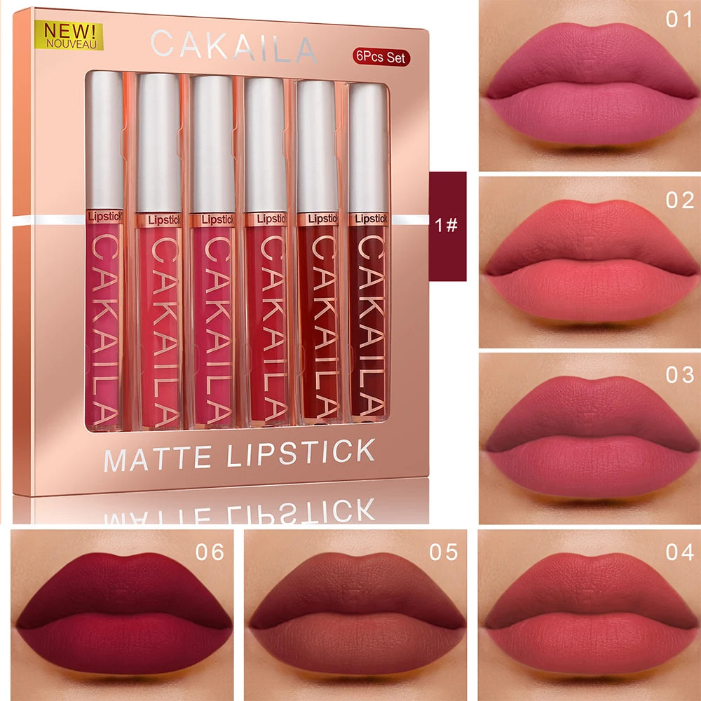 6‑piece velvet matte lip gloss set.