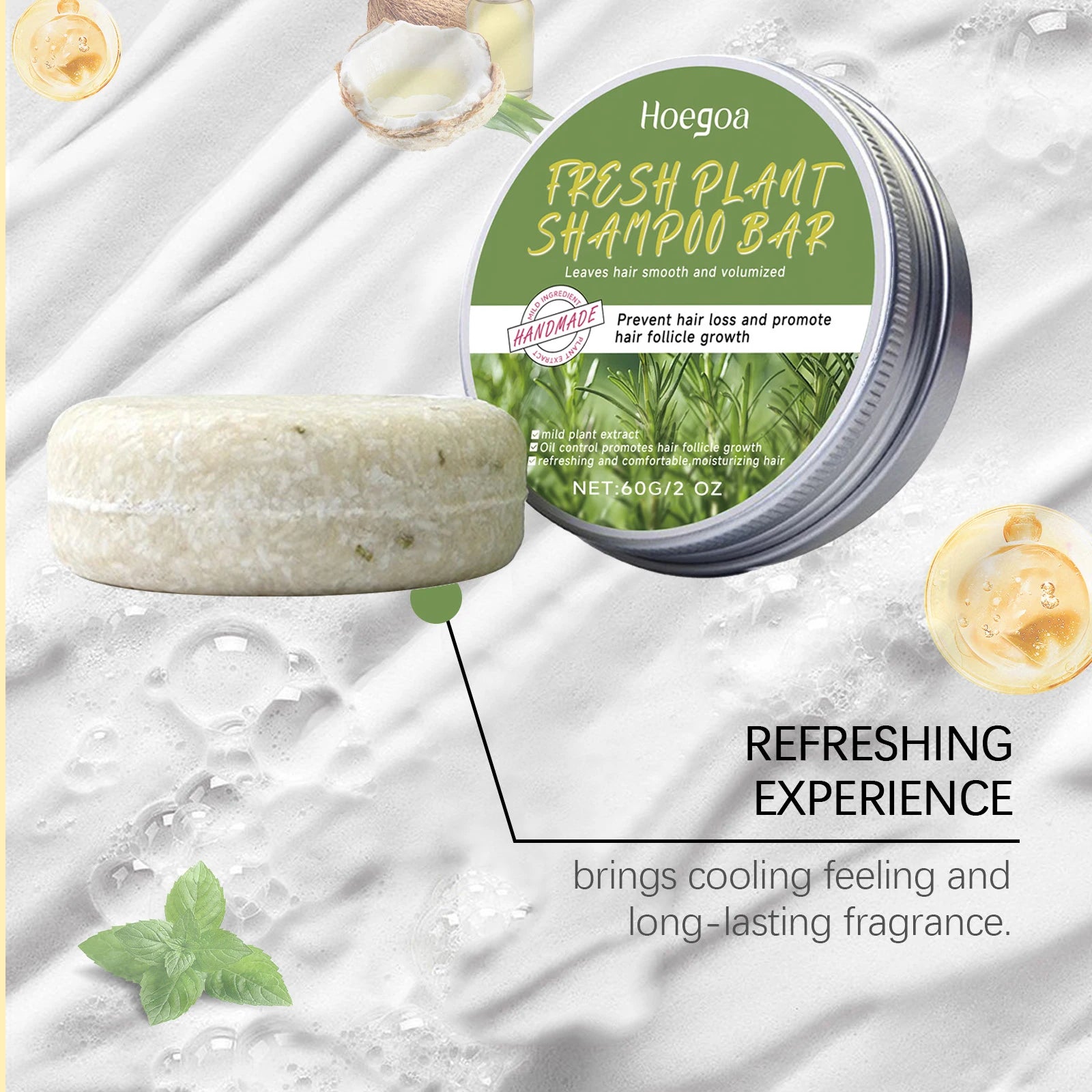 Rosemary Shampoo Bar Natural Scalp Care Deep Cleansing Strengthen Hair Roots Volumizing Formula Plant Solid Soap Travel Friendly
