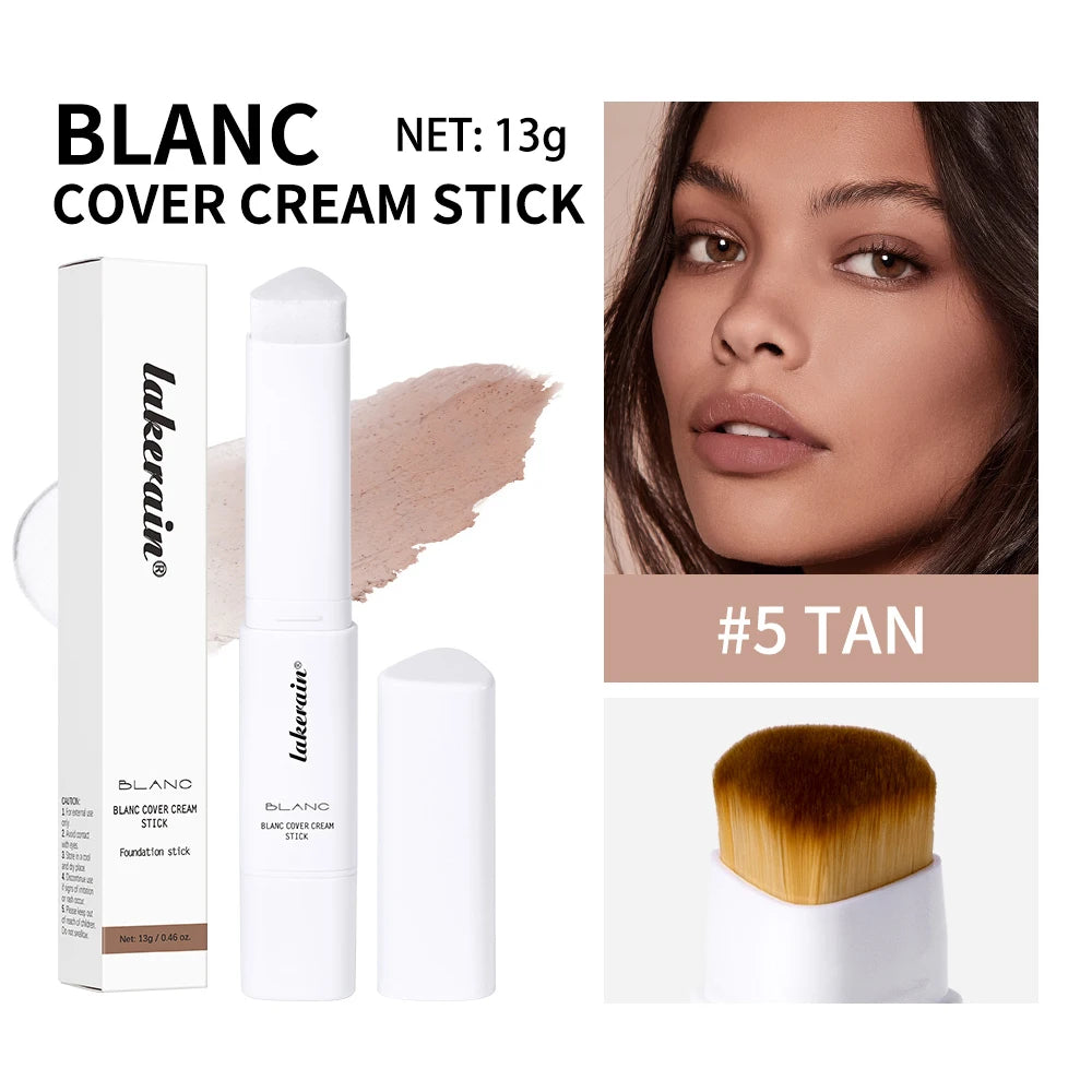Color‑Changing Foundation Stick – Korean High‑Coverage, Waterproof Dual‑Ended Base with Built‑In Brush