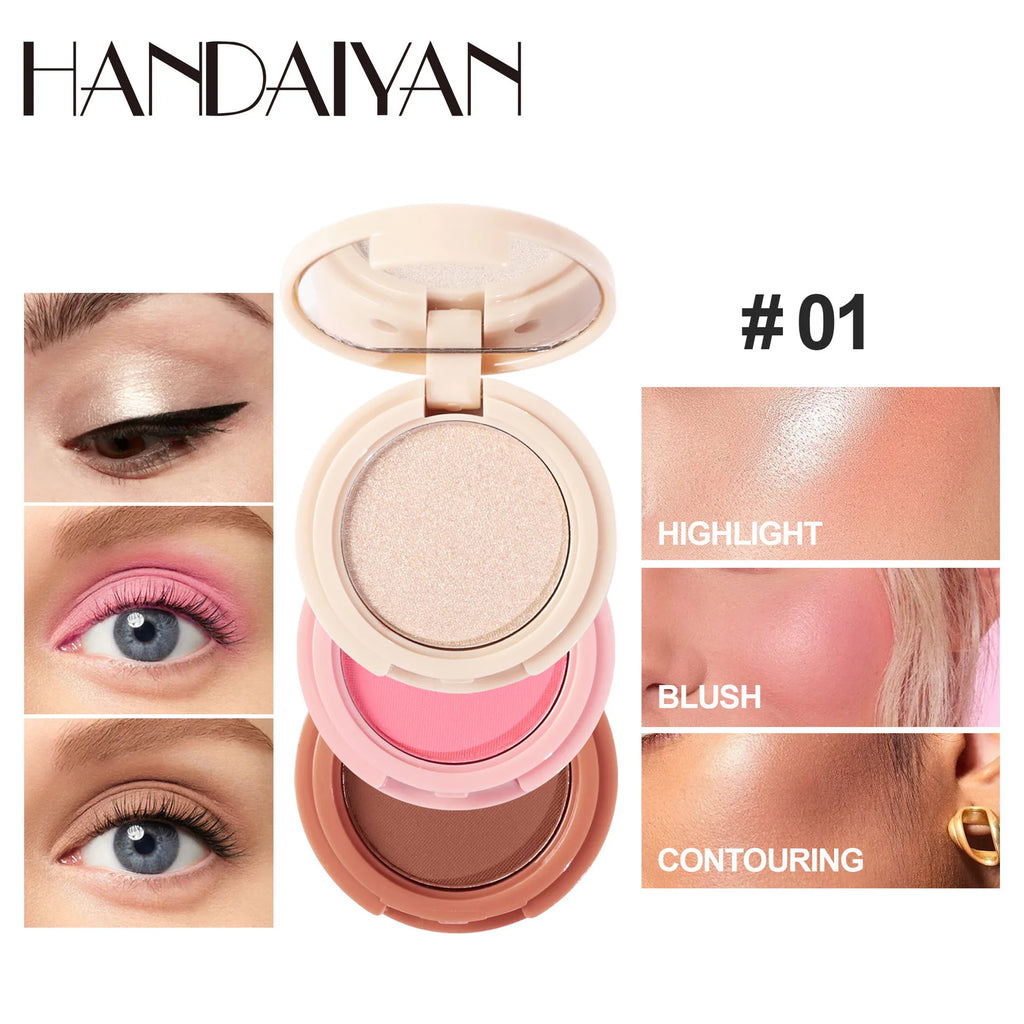 3‑in‑1 Contour Highlight Blush Palette – Matte & Pearly Finish