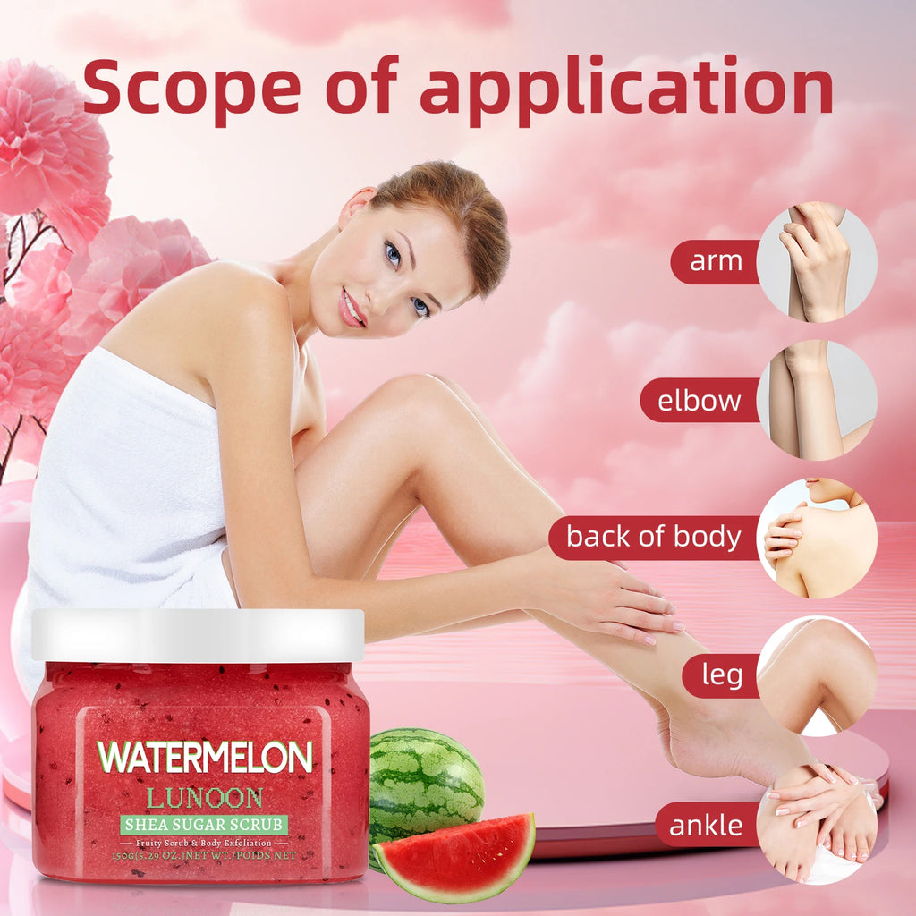 Natural Watermelon & Shea Butter Sugar Scrub 150g - Hydrating Body Polish for Smooth, Glowing Skin on Elbows, Knees & Legs.