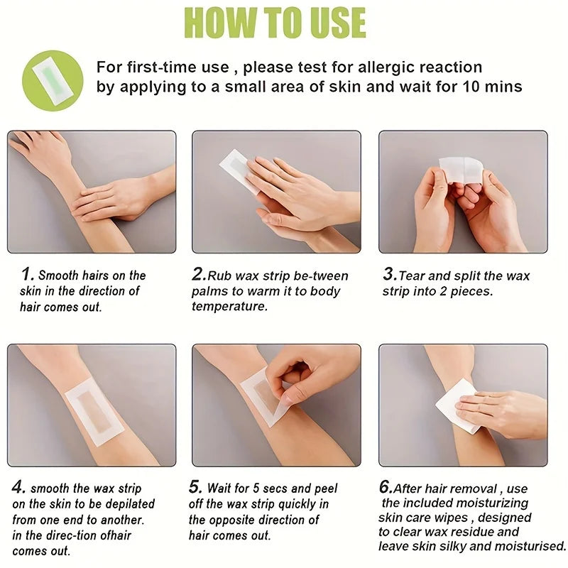 Professional Cold Wax Strips – Double‑Sided Hair Removal Tapes for Legs, Body & Face (6 / 10 / 20 Sticks)