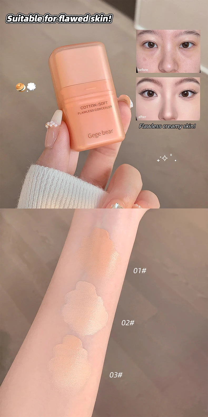 Full Coverage Hydrating Concealer,Lightweight Long Wear Concealer for Dark Circles Acne Scars&Blemishes,Long Lasting Face Makeup