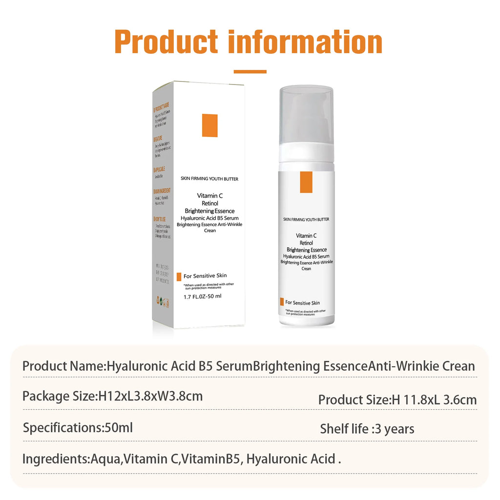 SKIN FIRMING YOUTH BUTTER 50ml - Anti-Wrinkle Cream with Hyaluronic Acid & Vitamin C, Brightening Essence for Sensitive Skin