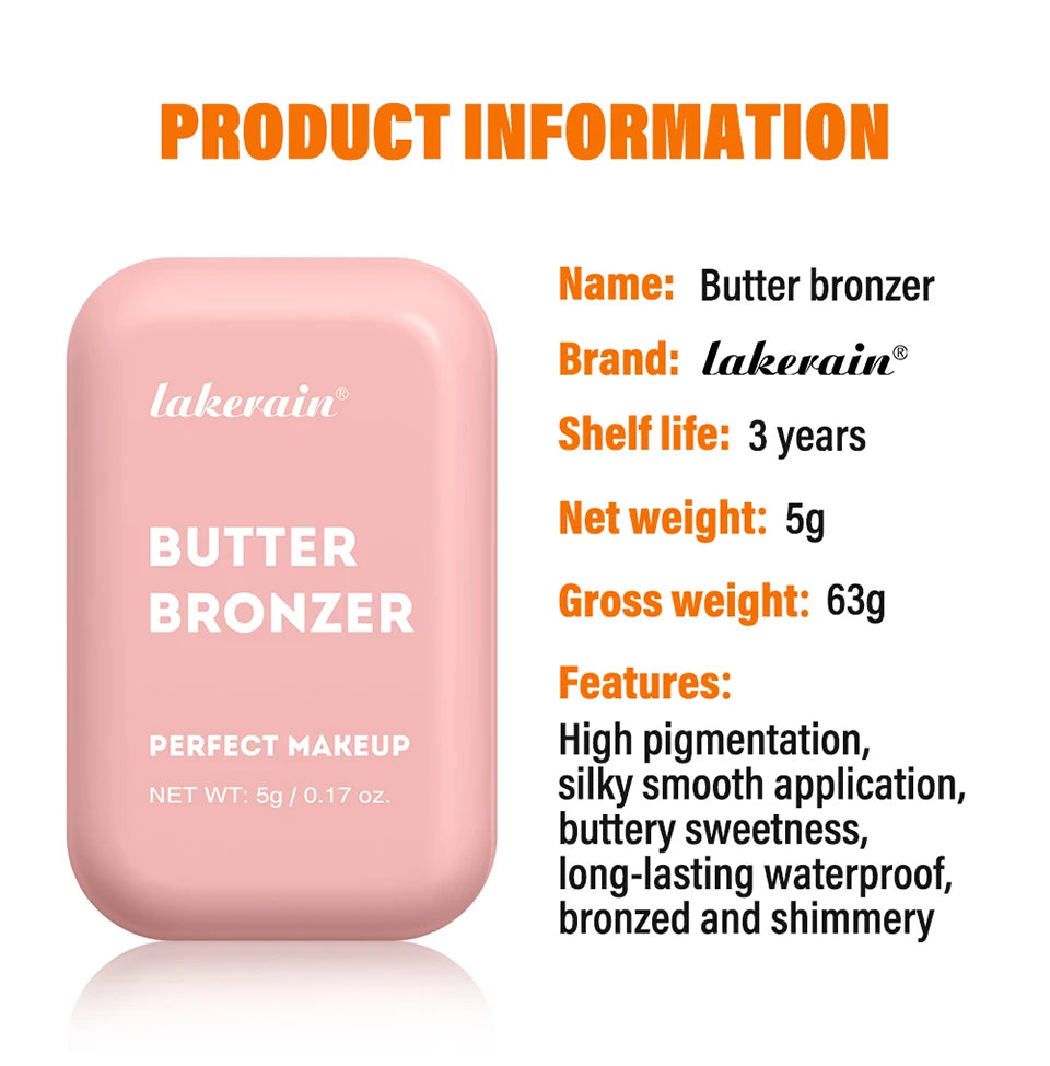 Lakerain Butter Bronzer Cream Women Waterproof Genteel Girl Nude Makeup Silky Shimmer Monochrome Blush Korean Face Cosmetics