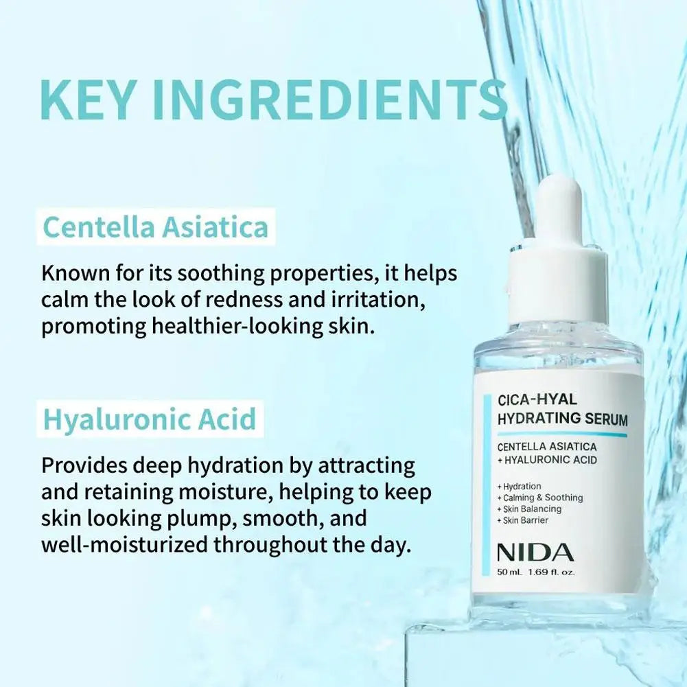 NIDA CICA-HYAL Hydrating Serum 50ml Hyaluronic Acid Soothes Sensitive Skin Reduce Redness Repair Barrier Skincare