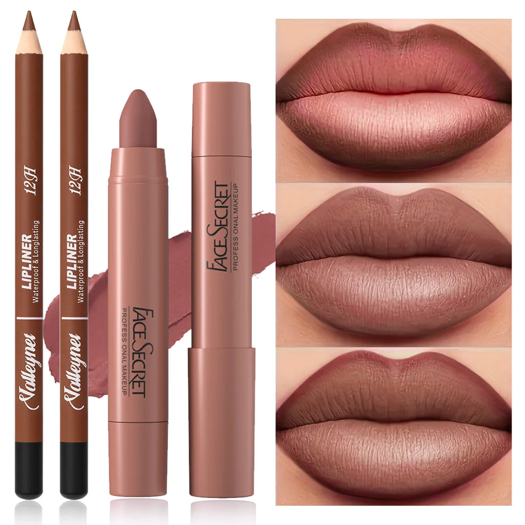 Matte Velvet Lip Duo – 2‑Piece Lip Liner & Lipstick Pencil Set | Long‑Lasting, Full‑Color Lip Combo