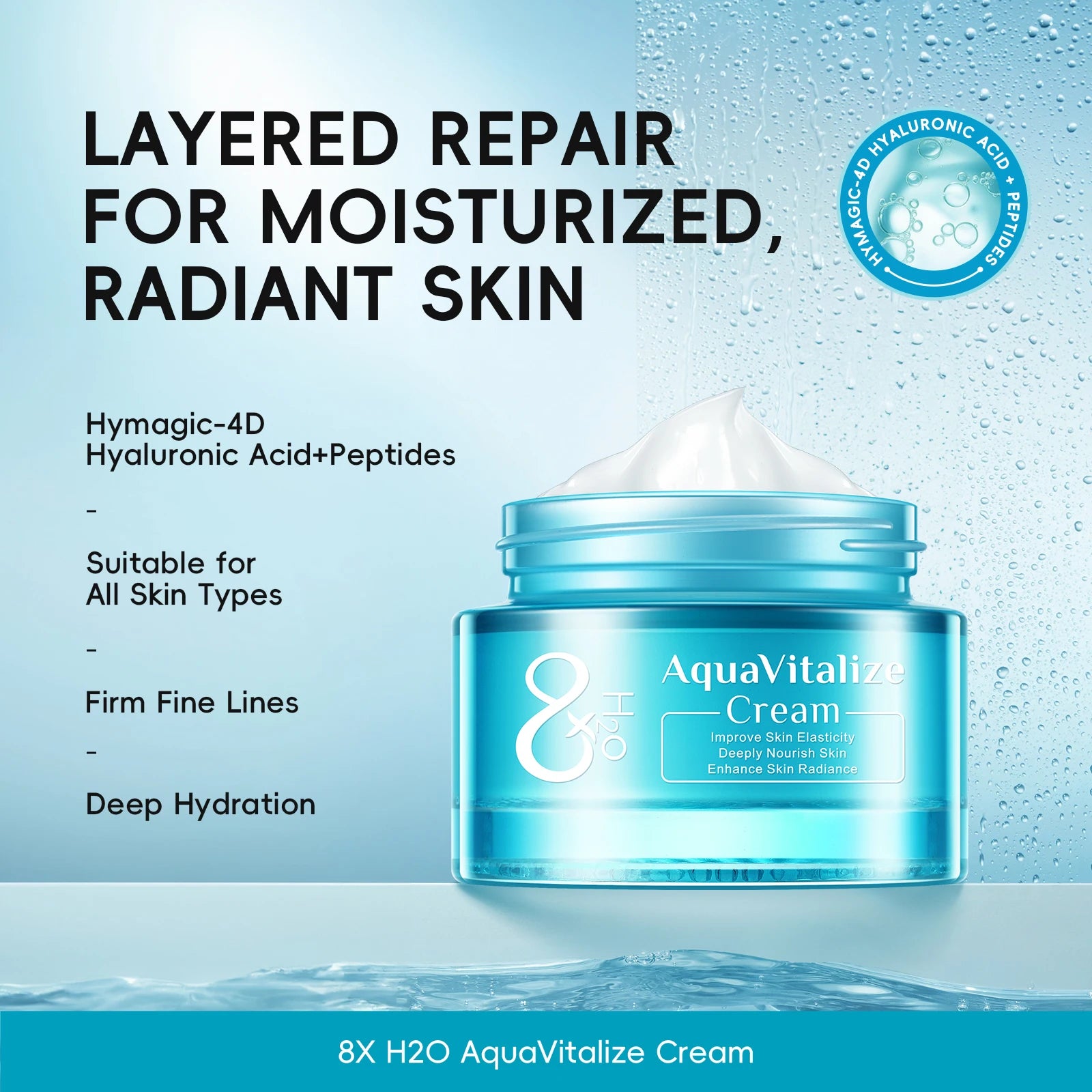 Quiyum 8X H2O AquaVitalize Cream 55g Deep Nourishing Daily Face Cream Boost Skin Radiance Maintain Skin Elasticity