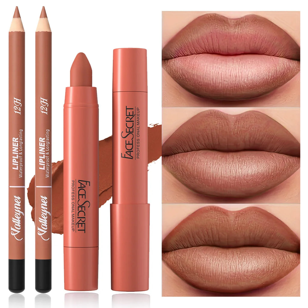 Matte Velvet Lip Duo – 2‑Piece Lip Liner & Lipstick Pencil Set | Long‑Lasting, Full‑Color Lip Combo