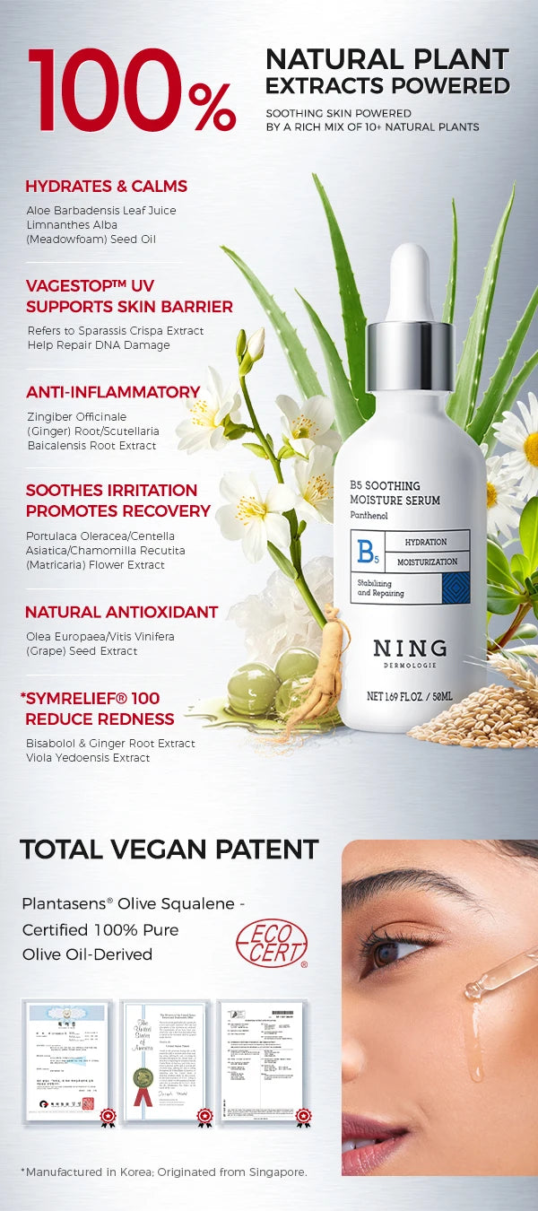 Vitamin B5 Serum – Panthenol + Ceramides + Squalane, Hydrating Soothing Essence for Sensitive Skin & Barrier Support