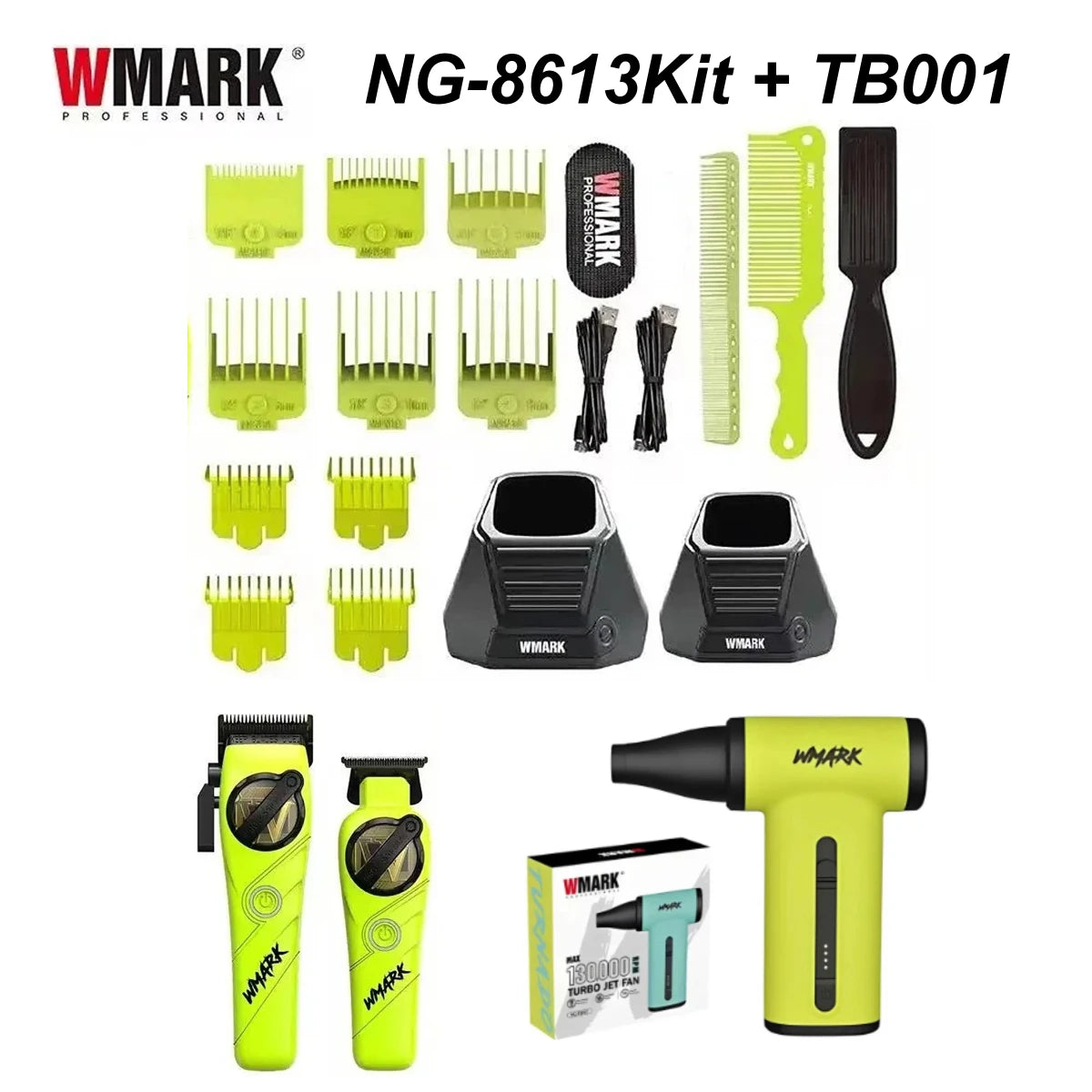 WMARK Professional Hair Trimmer 5 in 1 Barber KIT Shaver Hair Dryer and Spray Bottle Handheld Gift Box Trimmer for Men NG-8637