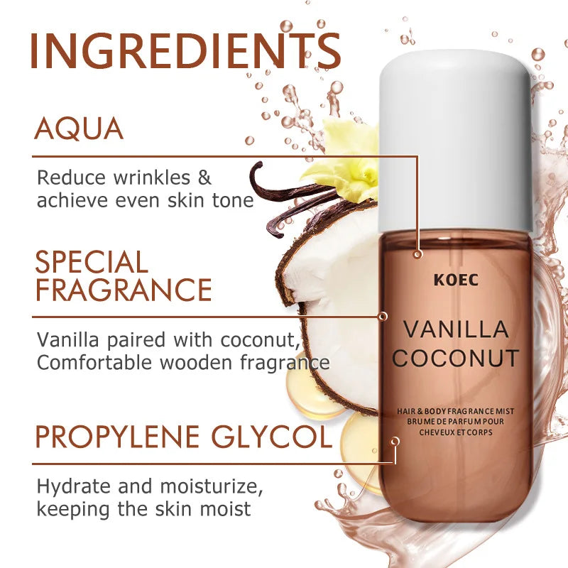 KOEC Vanilla Coconut Spray Perfume Refreshing Moisturizing Premium Dragon Fruit Floral Women's Perfume Triple Fragrance 50ml