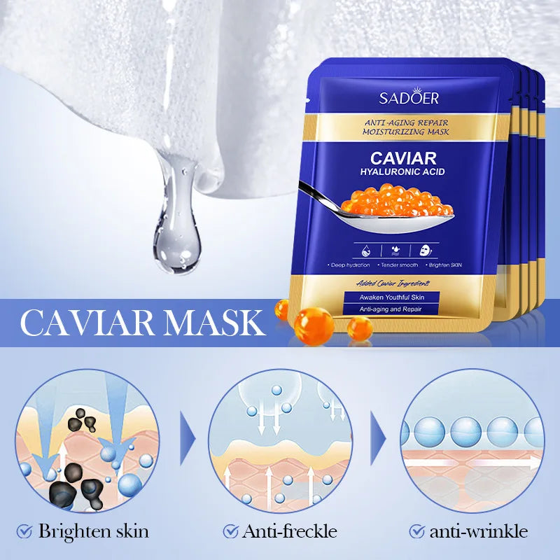 SADOER Caviar Hydrating Face Masks – Deep Moisture & Skin Tightening (5pcs)