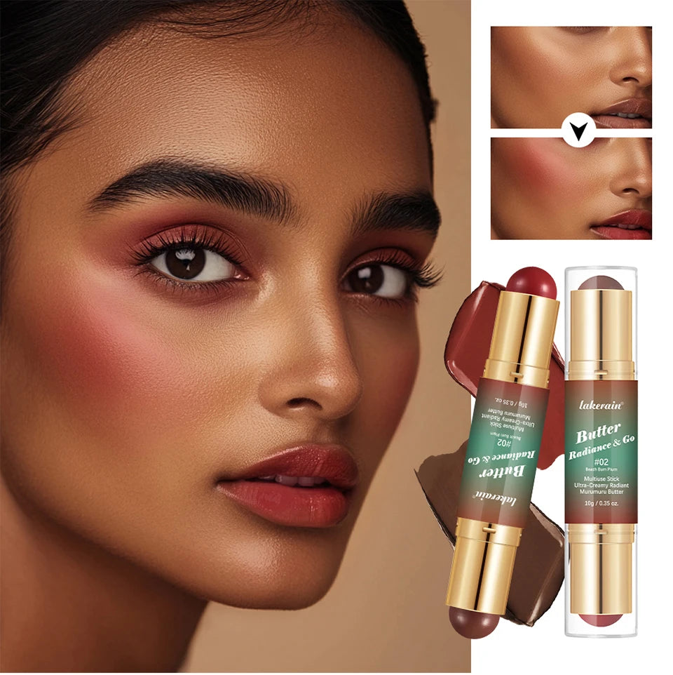 Lakerain Multipurpose Blush Stick Moisturizing Skin Long Lasting Natural Double-headed Bronzer-Blush Stick Pigmented Beauty Makeup