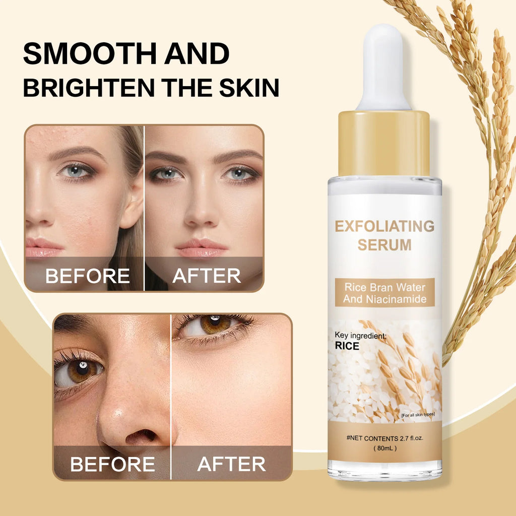 Brightening Rice Bran Face Serum 80ml - Natural Fruit Acids Gently Exfoliate, Smooth & Enhance Skin Texture for Radiance.