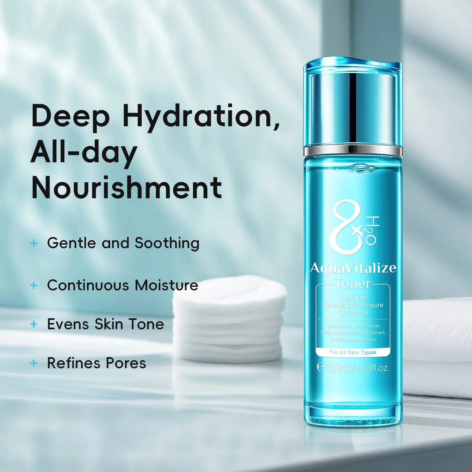 Quiyum 8X H2O AquaVitalize Toner 100ml Hydrating Oil Control Refreshing Facial Lotion Smooth Skin Daily Skin Care