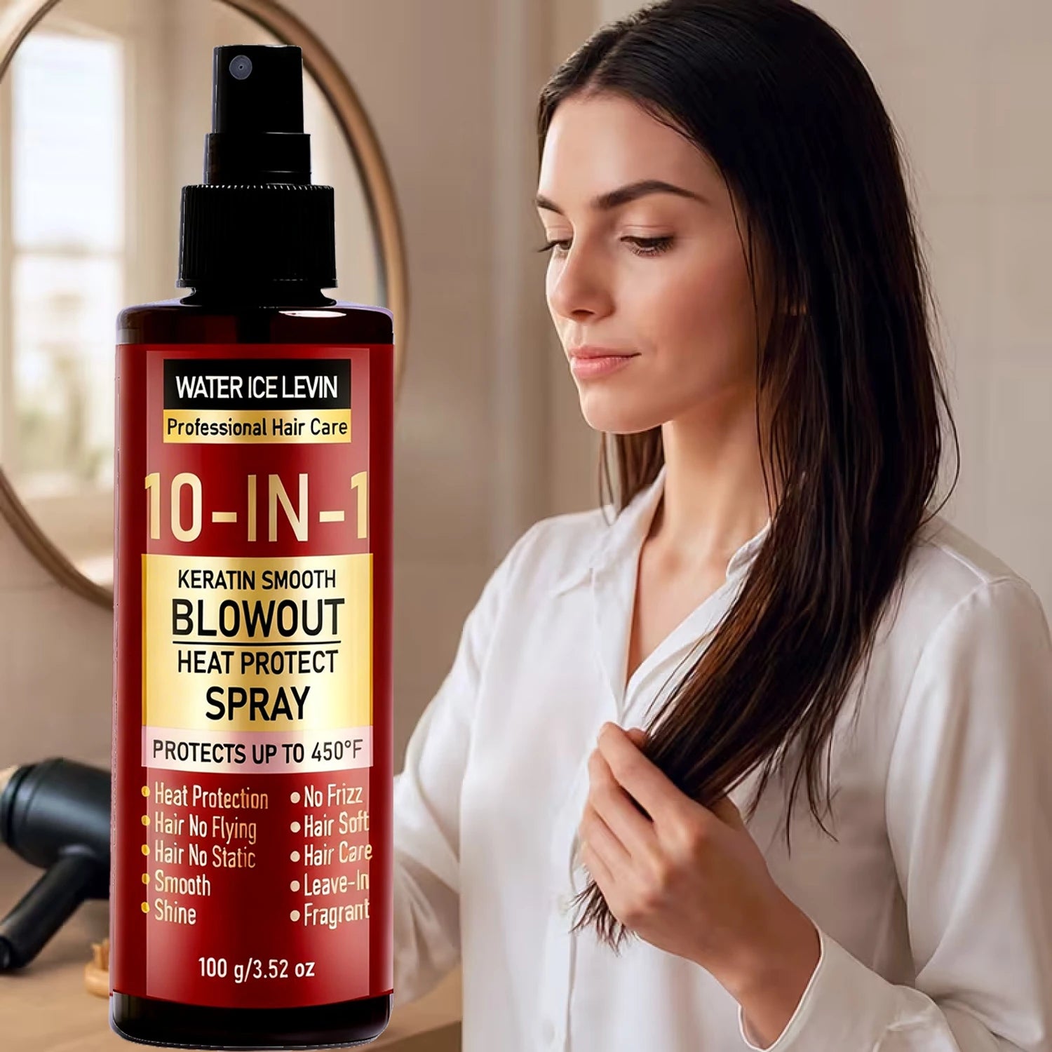 10-IN-1 Keratin Smooth Blowout Heat Protect Spray - Up to 450°F Heat Protection, Shine with Keratin & Biotin for All Hair Types