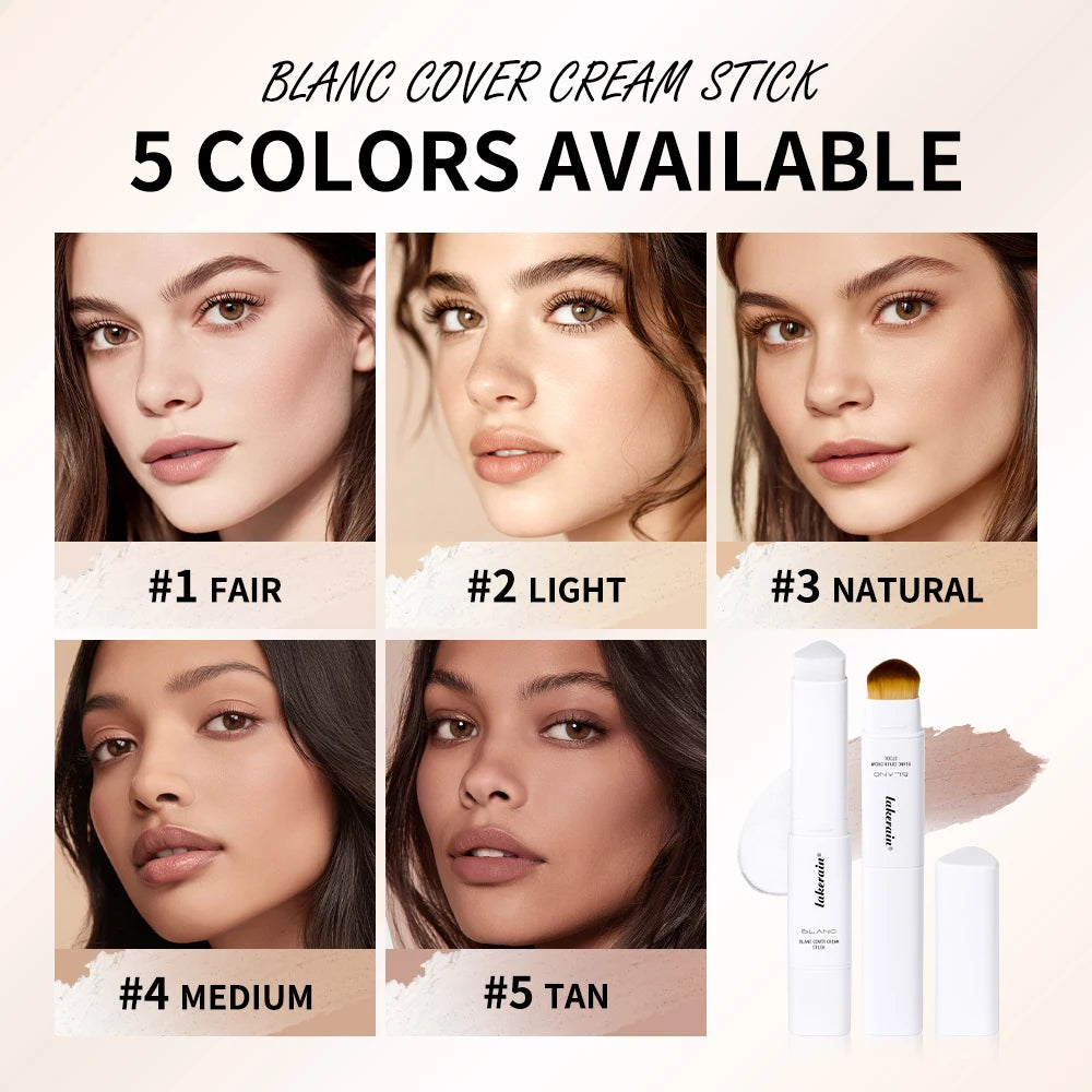 Color‑Changing Foundation Stick – Korean High‑Coverage, Waterproof Dual‑Ended Base with Built‑In Brush