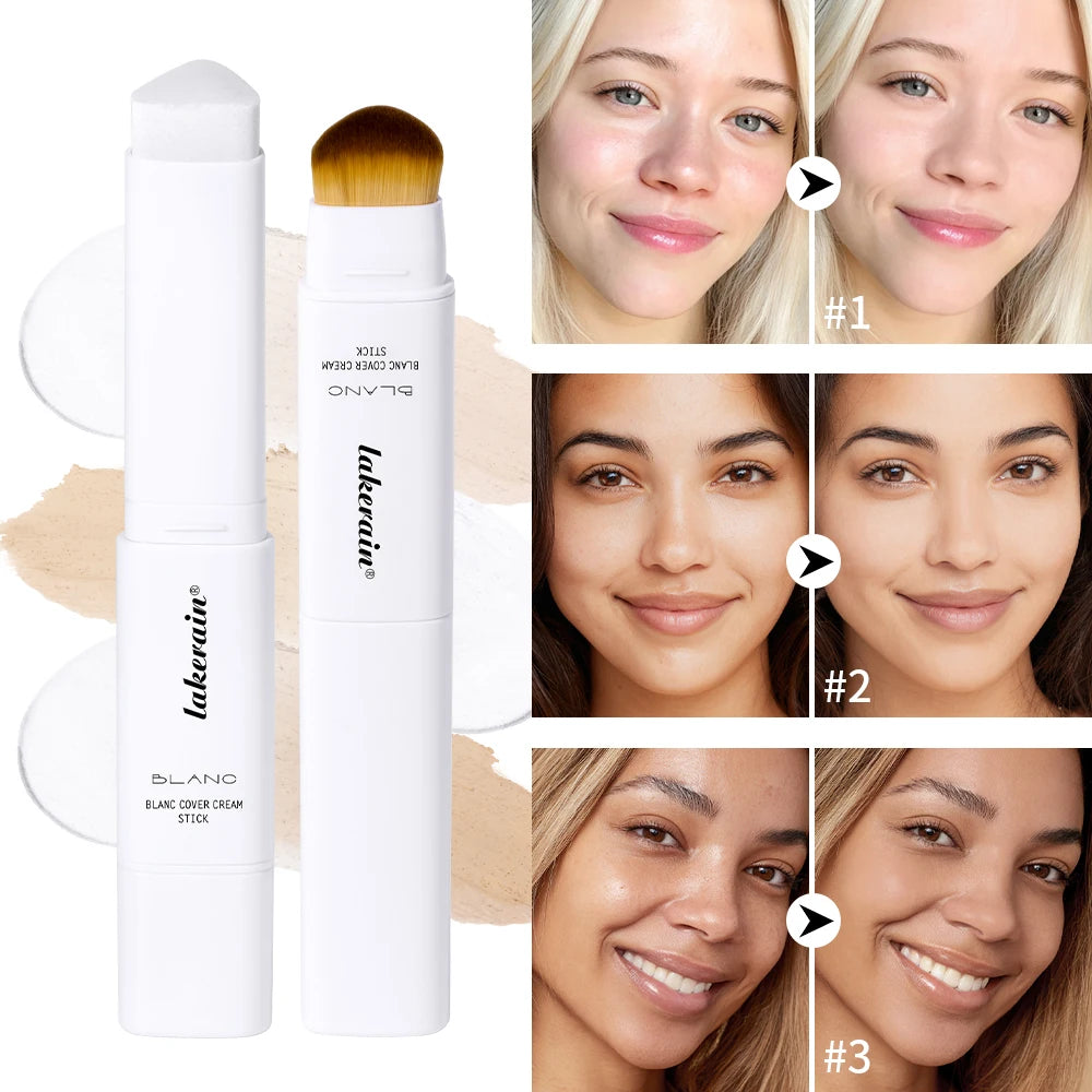 Color‑Changing Foundation Stick – Korean High‑Coverage, Waterproof Dual‑Ended Base with Built‑In Brush