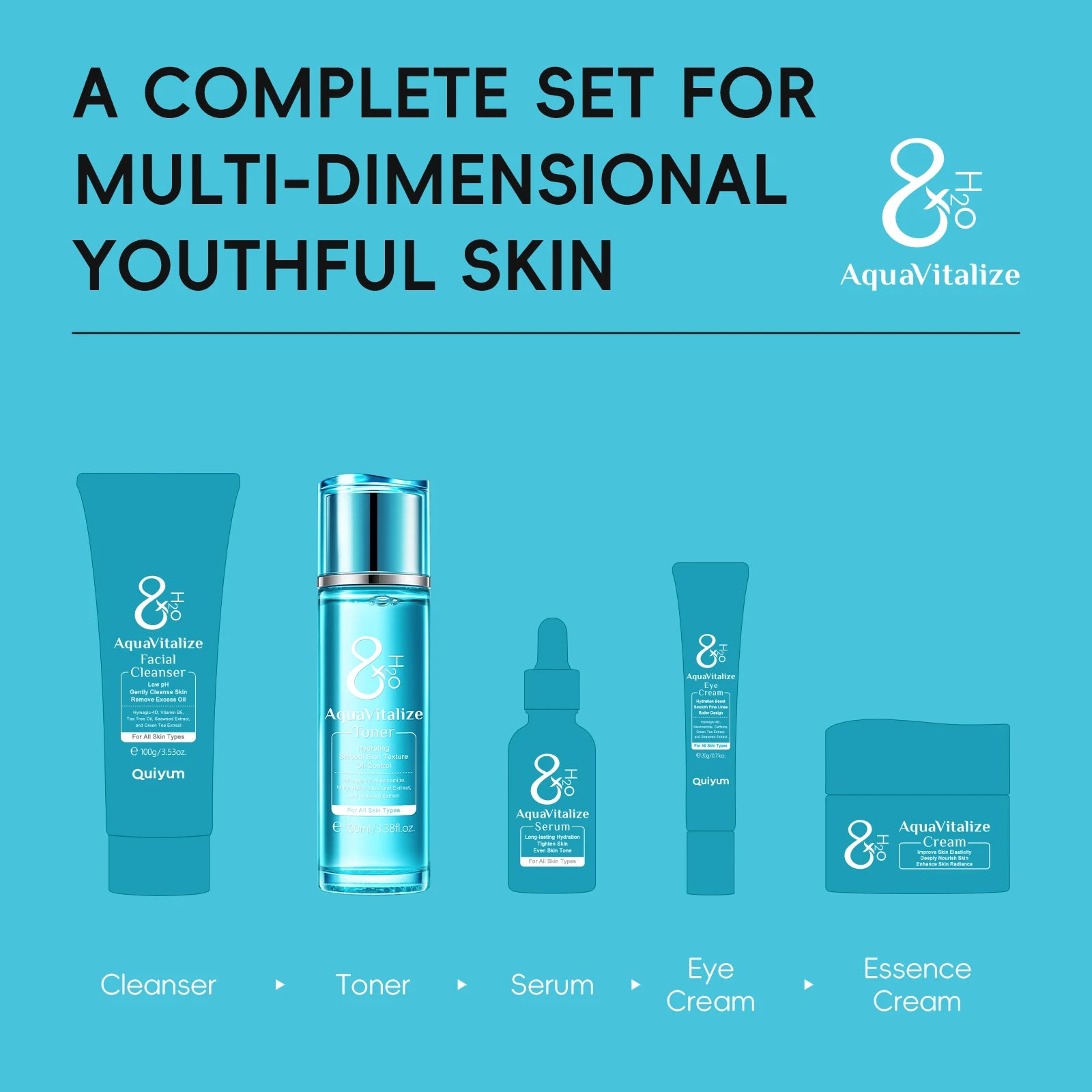 Quiyum 8X H2O AquaVitalize Toner 100ml Hydrating Oil Control Refreshing Facial Lotion Smooth Skin Daily Skin Care
