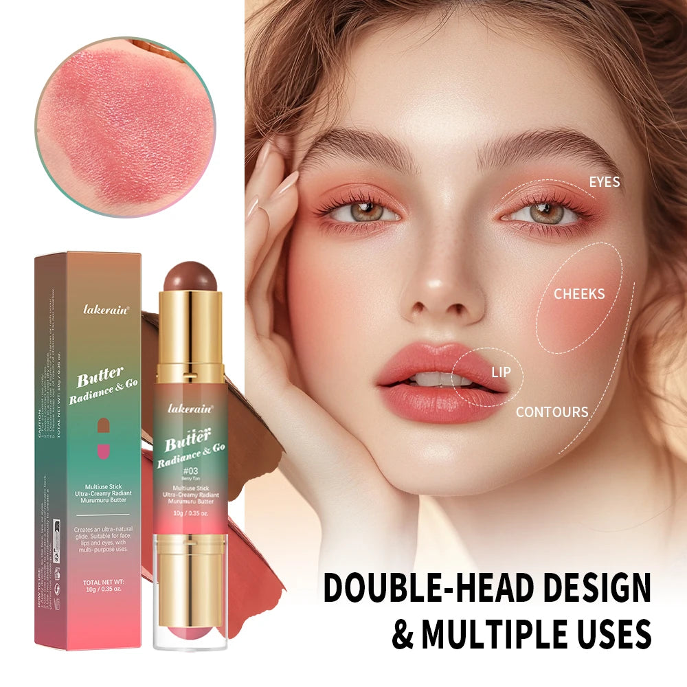 Lakerain Multipurpose Blush Stick Moisturizing Skin Long Lasting Natural Double-headed Bronzer-Blush Stick Pigmented Beauty Makeup