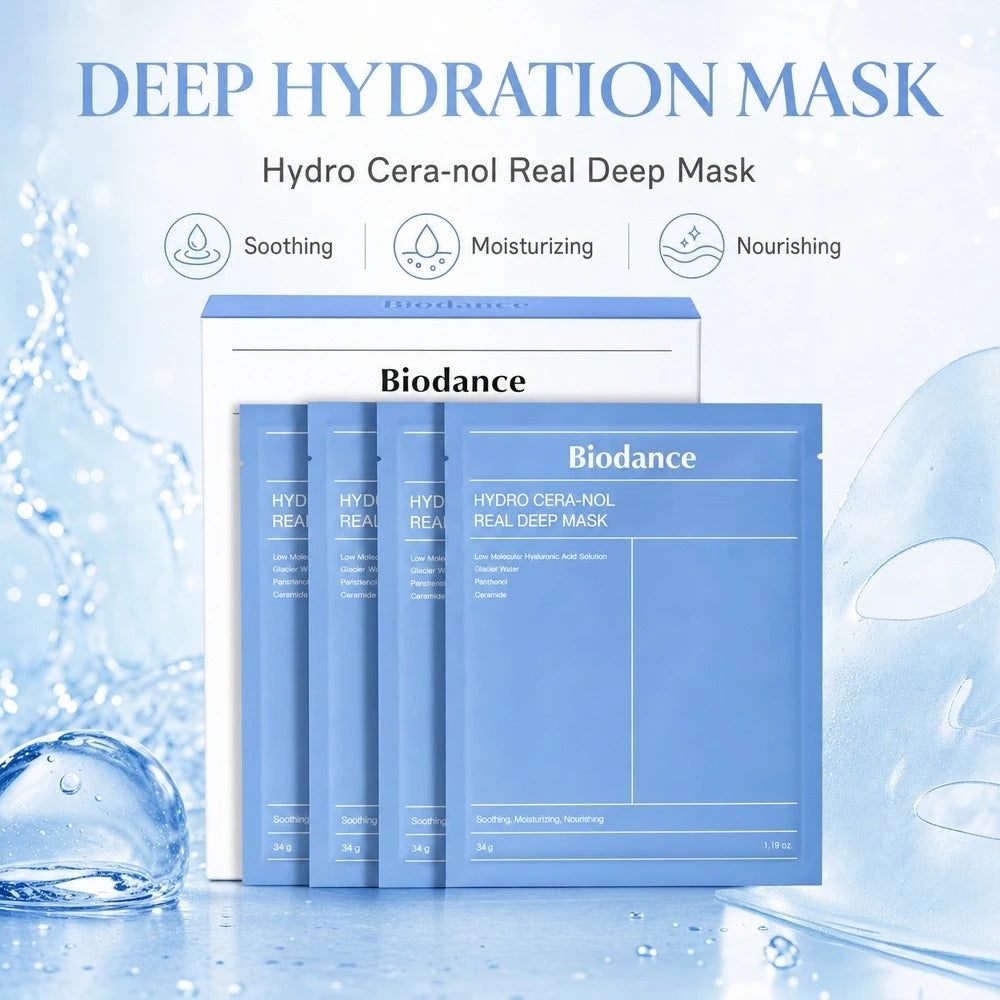 Korean Hydro Cera-nol Real Deep Masks,Face Hydrating Overnight Hydrogel Mask 4pcs,Sunburn Relief,Soothing,Moisturizing Face Care