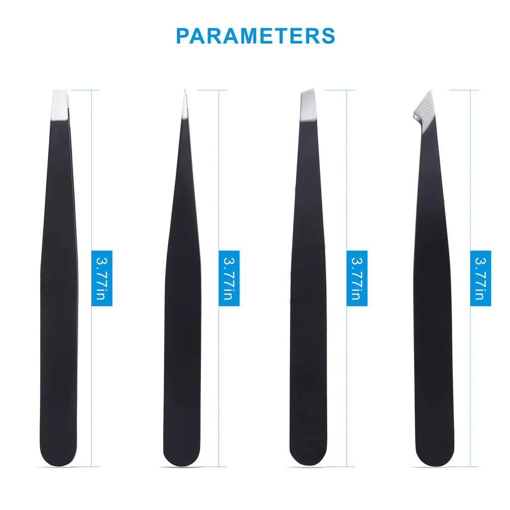 Stainless Steel Grooming Tweezers Set – Professional 5‑Piece Brow & Lash Tools with Slanted Tip