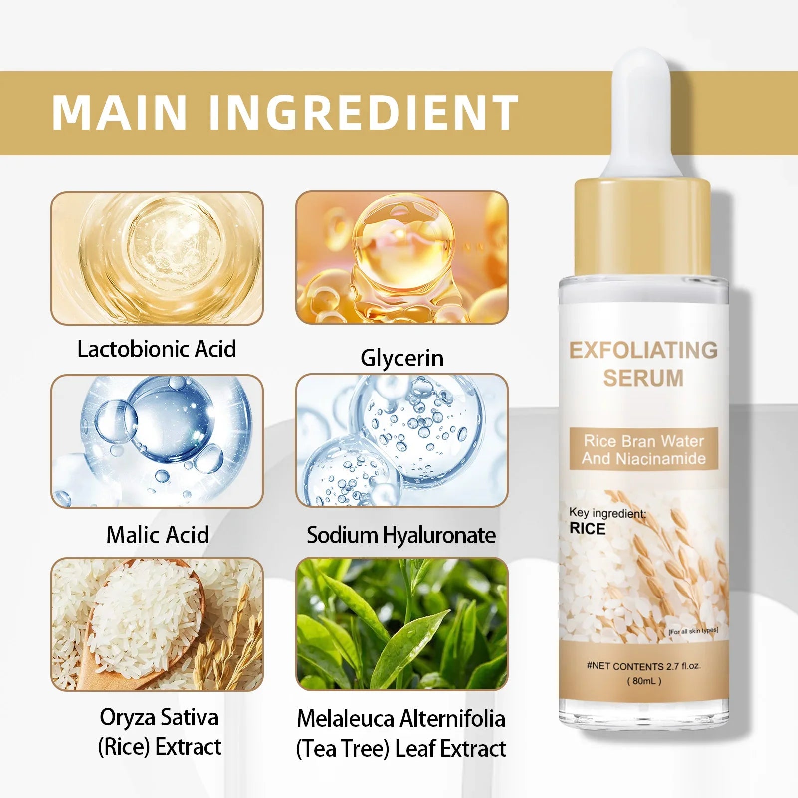 Brightening Rice Bran Face Serum 80ml - Natural Fruit Acids Gently Exfoliate, Smooth & Enhance Skin Texture for Radiance.