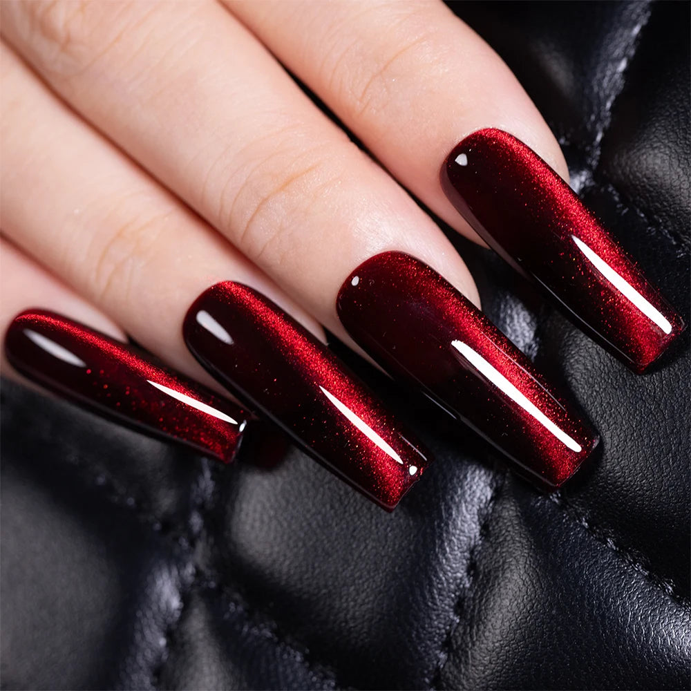 PUENTE 7.5ML Wine Red Magnetic Cat Eye Gel Nail Polish With Magnet, Super Shiny Ruby Red Magnetic Nail Gel, Soak Off UV/LED Lamp Curing, Glossy Varnish, Hypoallergenic Nail Salon Quality Polish for Skin, Gift for Women