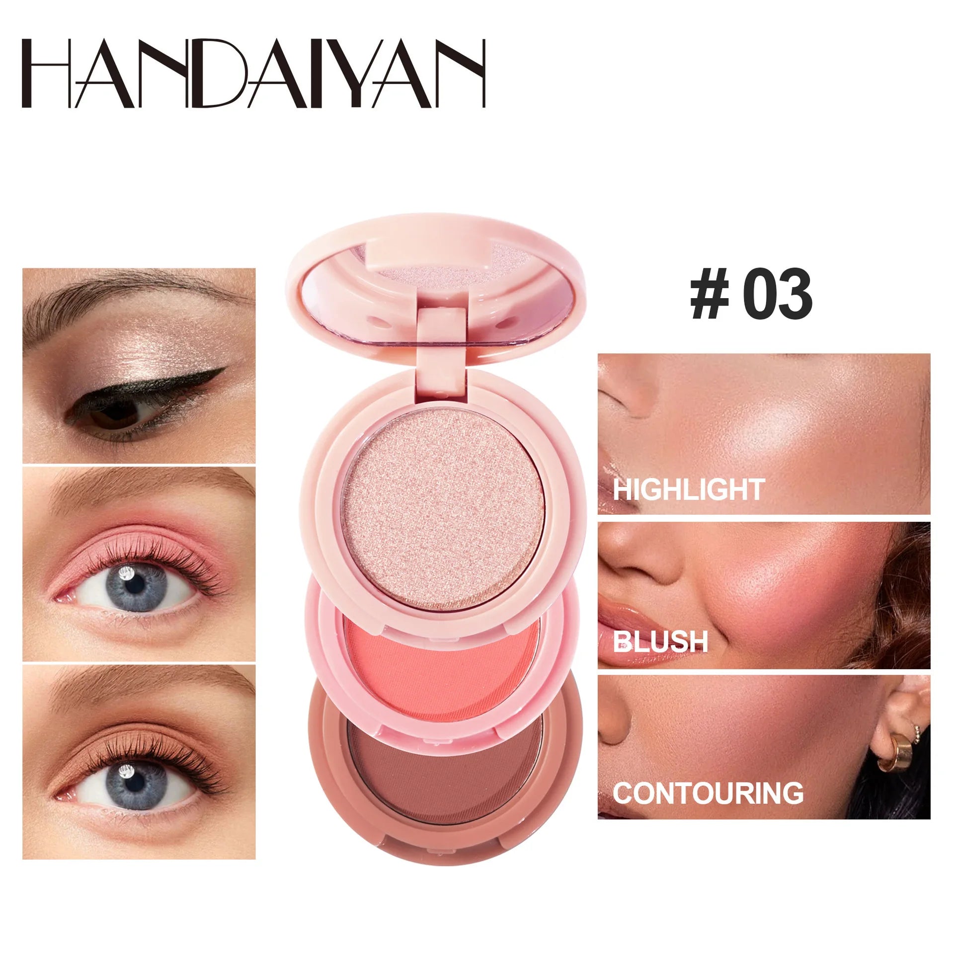 3‑in‑1 Contour Highlight Blush Palette – Matte & Pearly Finish