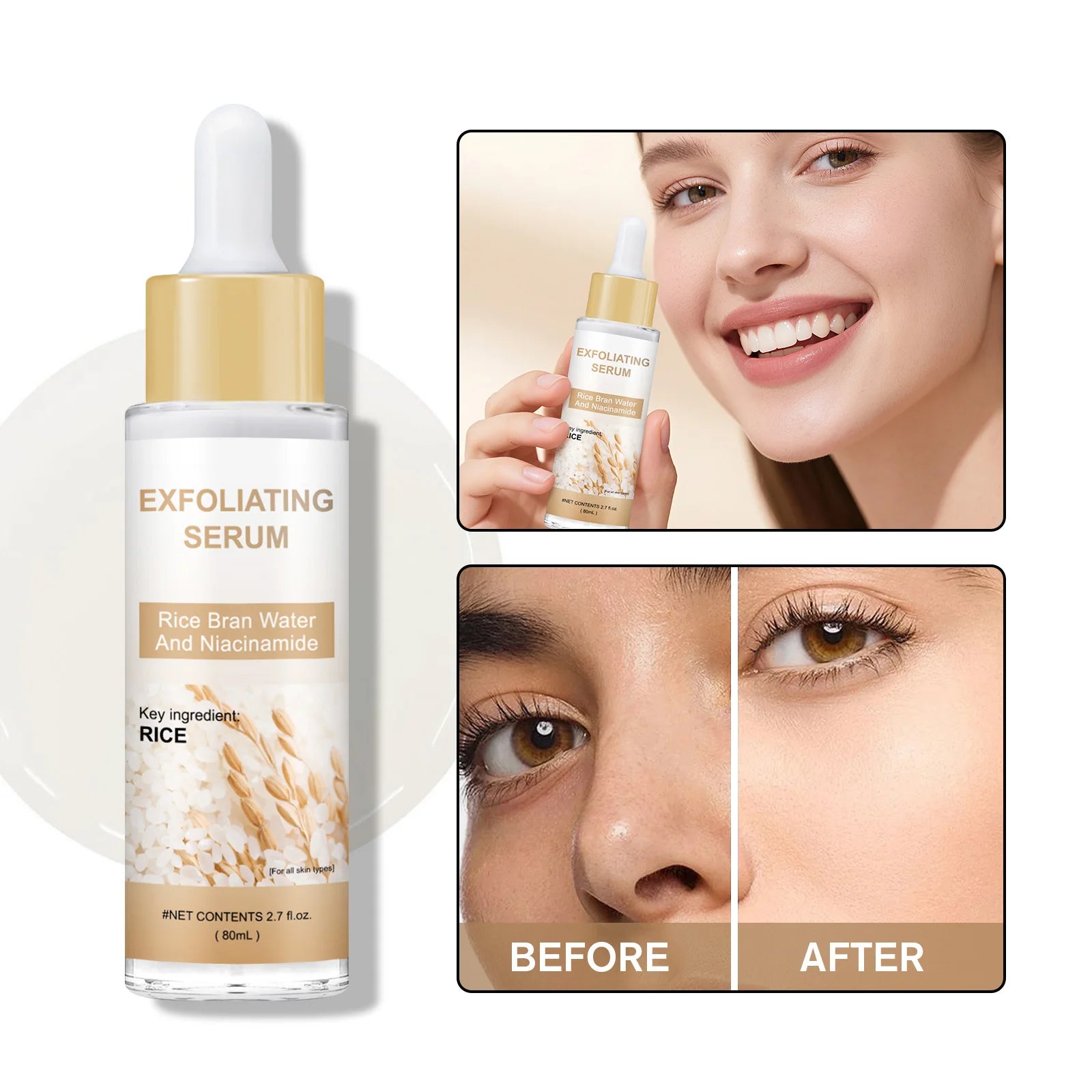 Brightening Rice Bran Face Serum 80ml - Natural Fruit Acids Gently Exfoliate, Smooth & Enhance Skin Texture for Radiance.