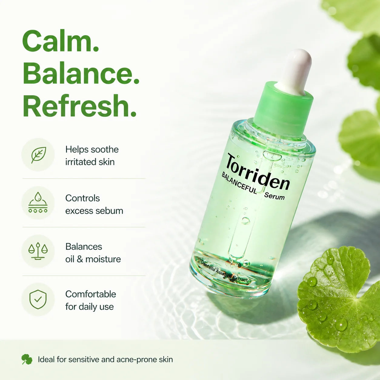 Torriden Cica Soothing Serum 50ml Hyaluronic Acid Serum 50ml,Refreshing & Non-Sticky,Korean Skincare Korean Makeup Lightweight