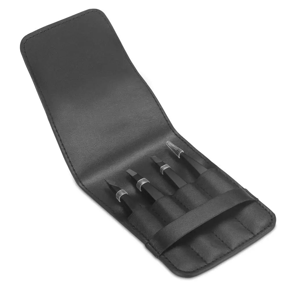 Stainless Steel Grooming Tweezers Set – Professional 5‑Piece Brow & Lash Tools with Slanted Tip
