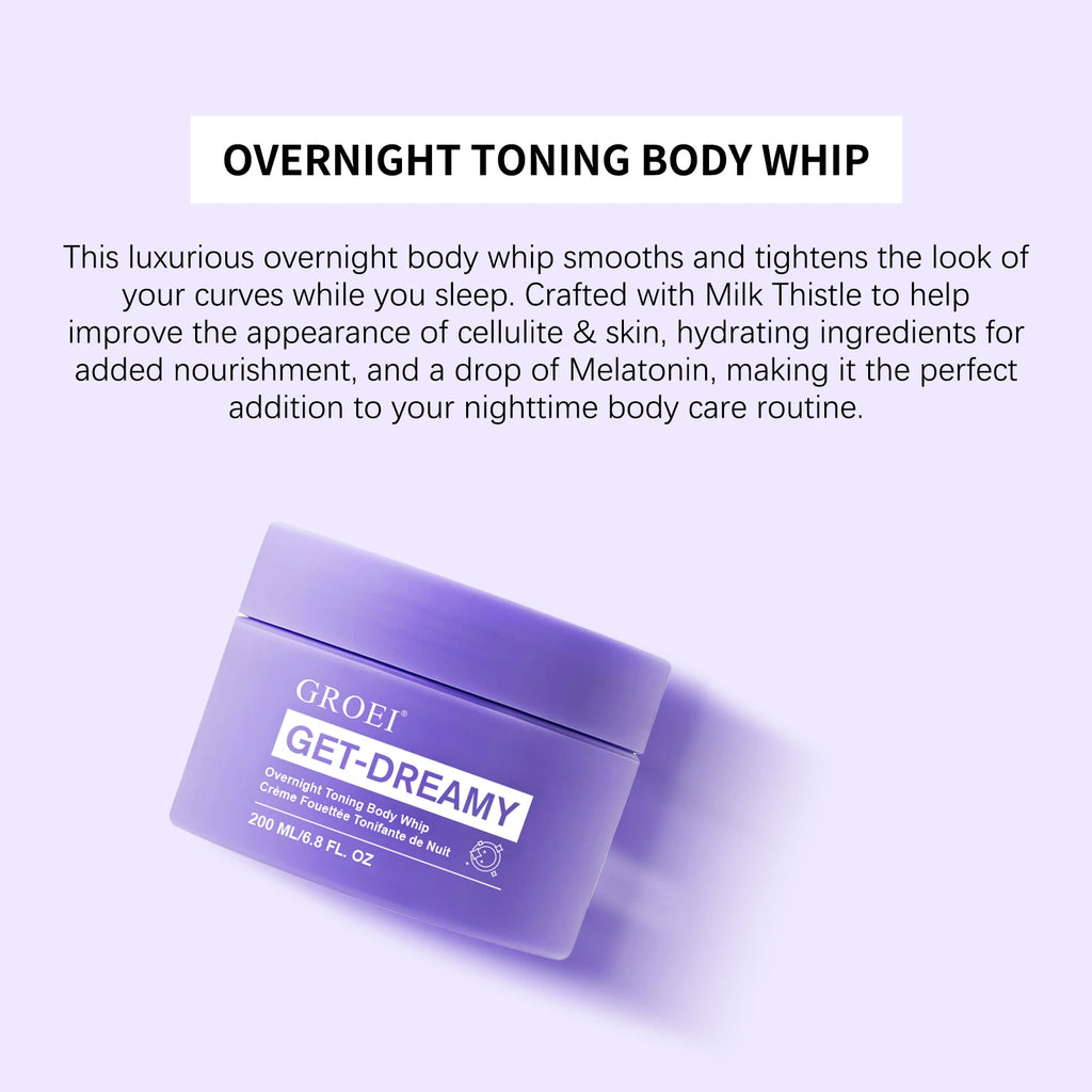 Overnight Toning Body Whip 200ml - Firming & Smoothing Cream with Uva-Ursi Extract, Reduces Cellulite Appearance, Non-Greasy