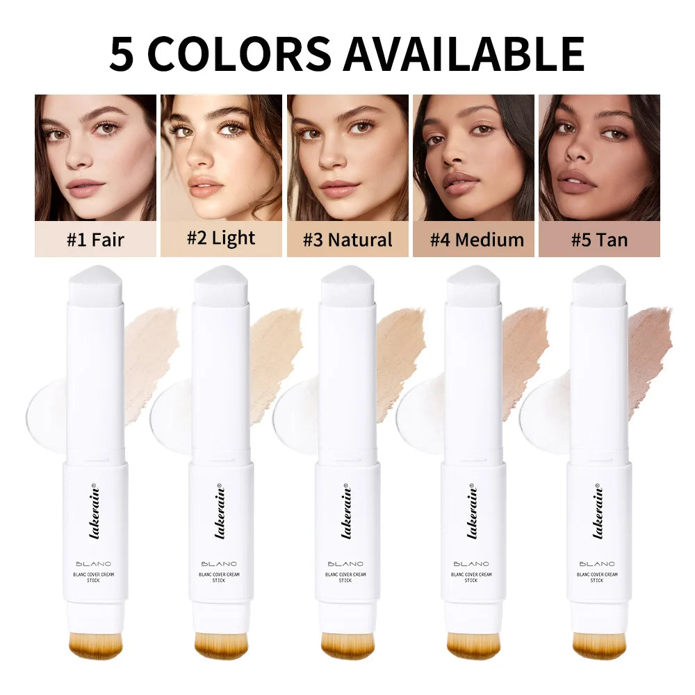 Color‑Changing Foundation Stick – Korean High‑Coverage, Waterproof Dual‑Ended Base with Built‑In Brush