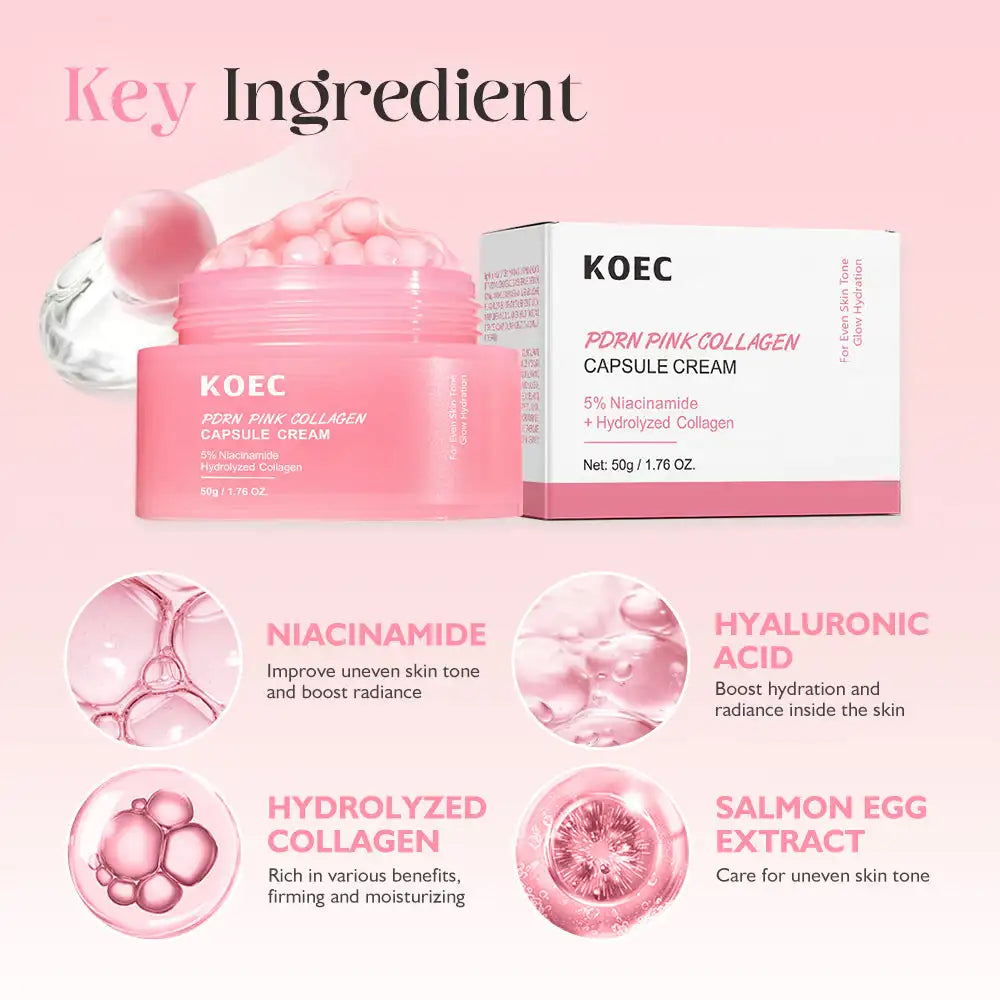 KOEC PDRN Pink Collagen Capsule Cream Anti-Wrinkle Hydrating Glowing Increase Elasticity 5% Niacinamide Hydrolyzed Collagen