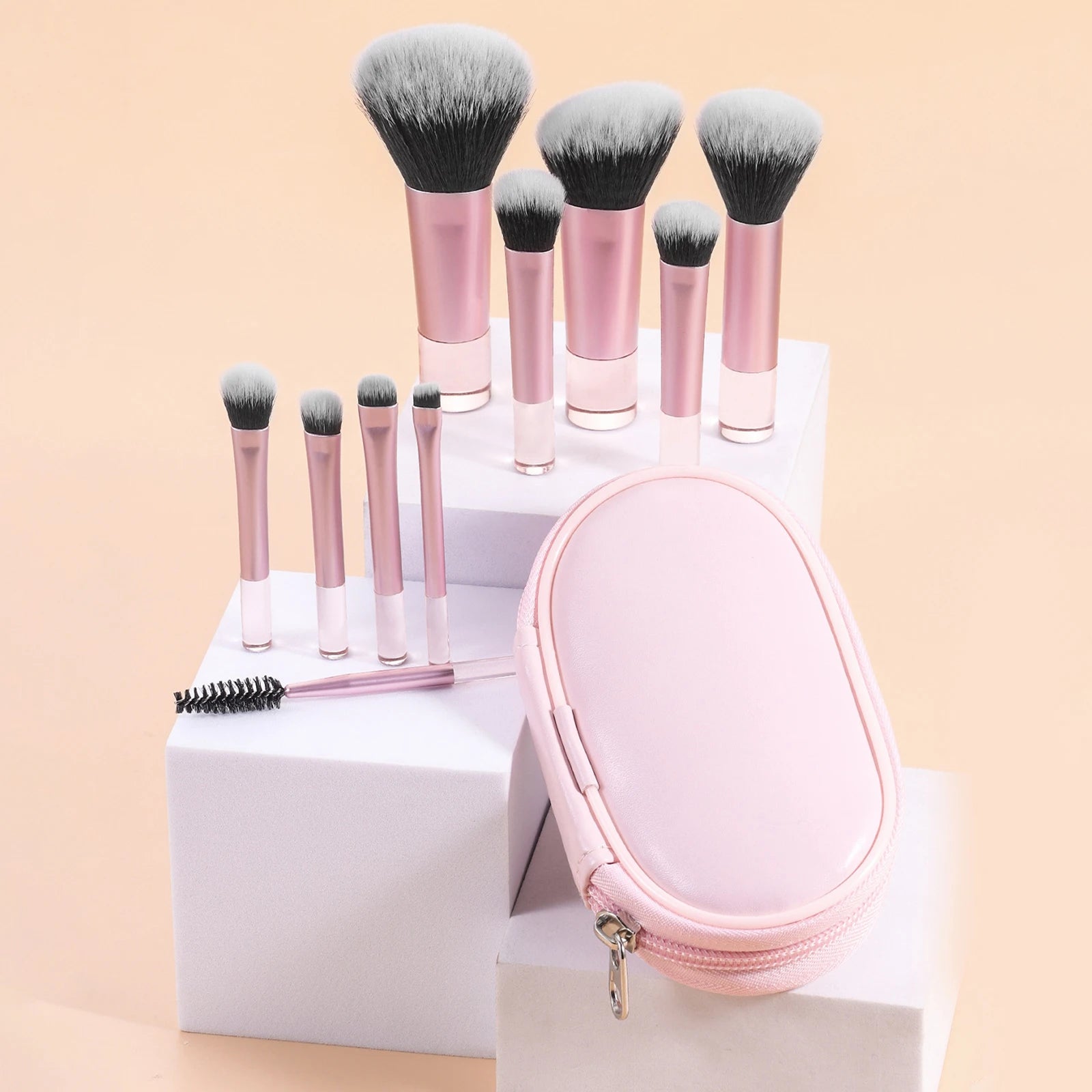 10 Pink Mini makeup brush Travel portable Makeup Tool Makeup Puff - Palm Brush Professional Makeup tool set