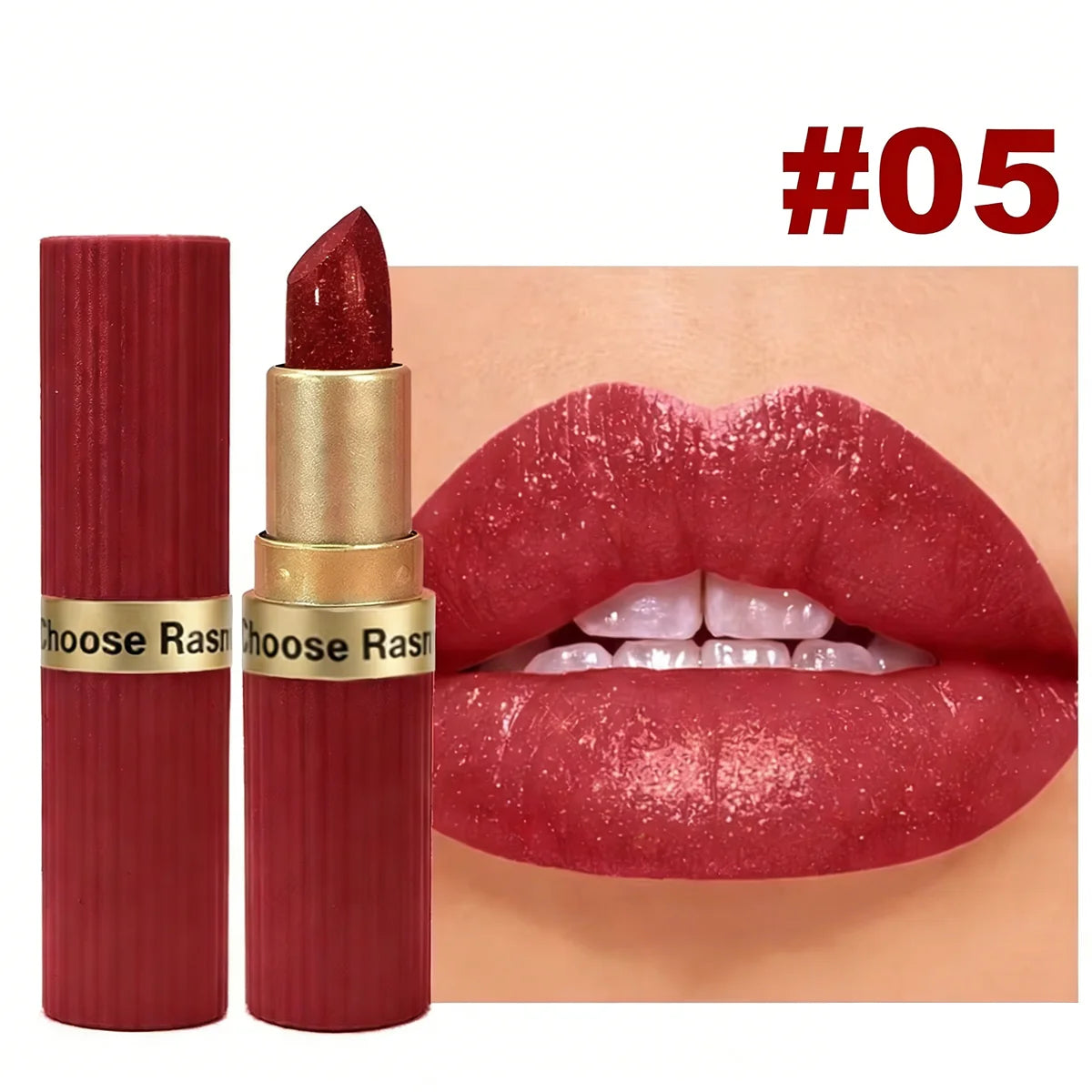 Pink Glitter Metallic Lipstick – Pearlescent Velvet Matte, Waterproof Long Wear