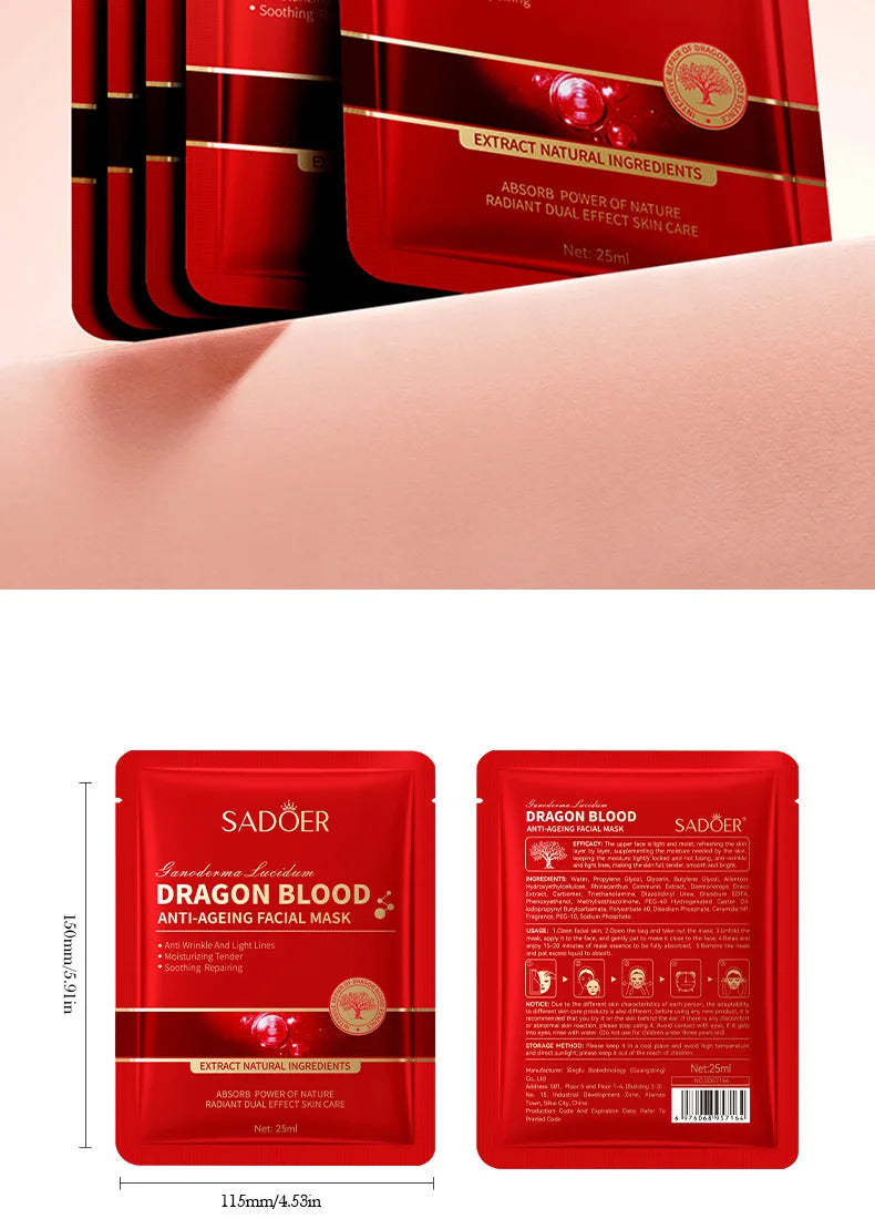 SADOER Dragon Blood Facial Masks for Face Moisturizing Anti-aging Hydrating Face Mask Facial Skin Care Products