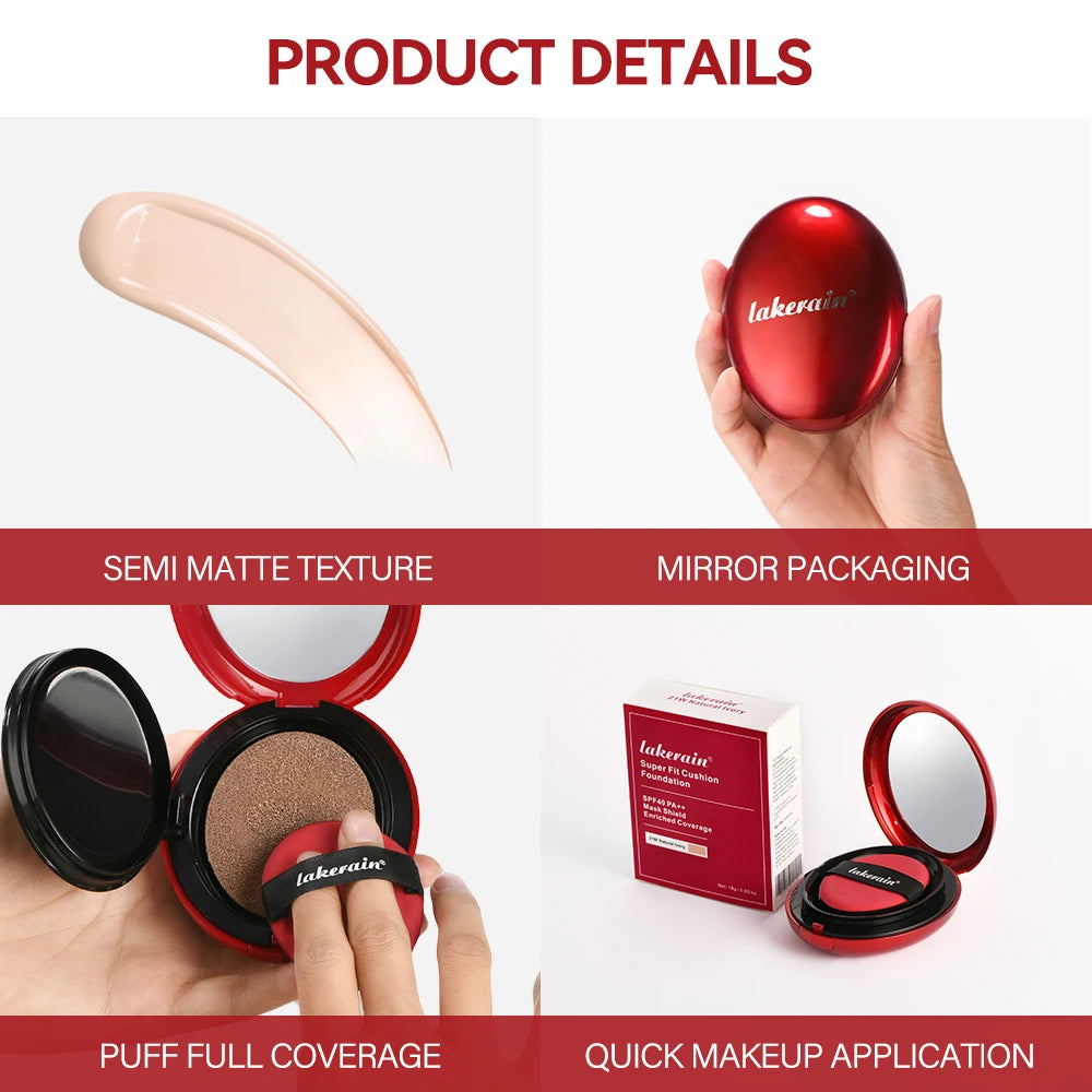 Lakerain Cushion Foundation Sunscreen Waterproof Long-lasting Brighten Foundation Cream Women Base Makeup Face Korean Cosmetics