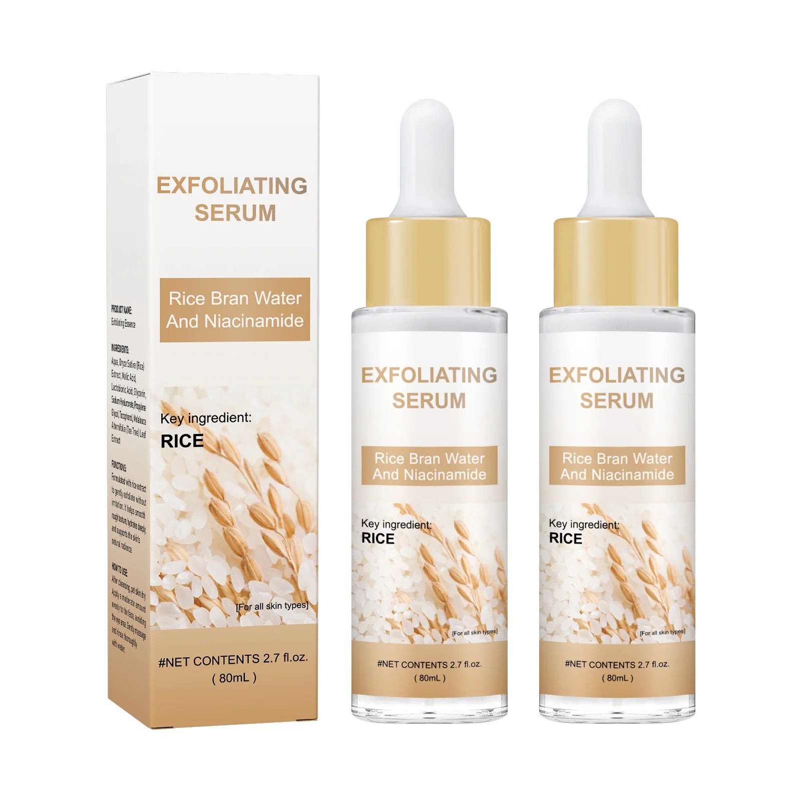 Brightening Rice Bran Face Serum 80ml - Natural Fruit Acids Gently Exfoliate, Smooth & Enhance Skin Texture for Radiance.