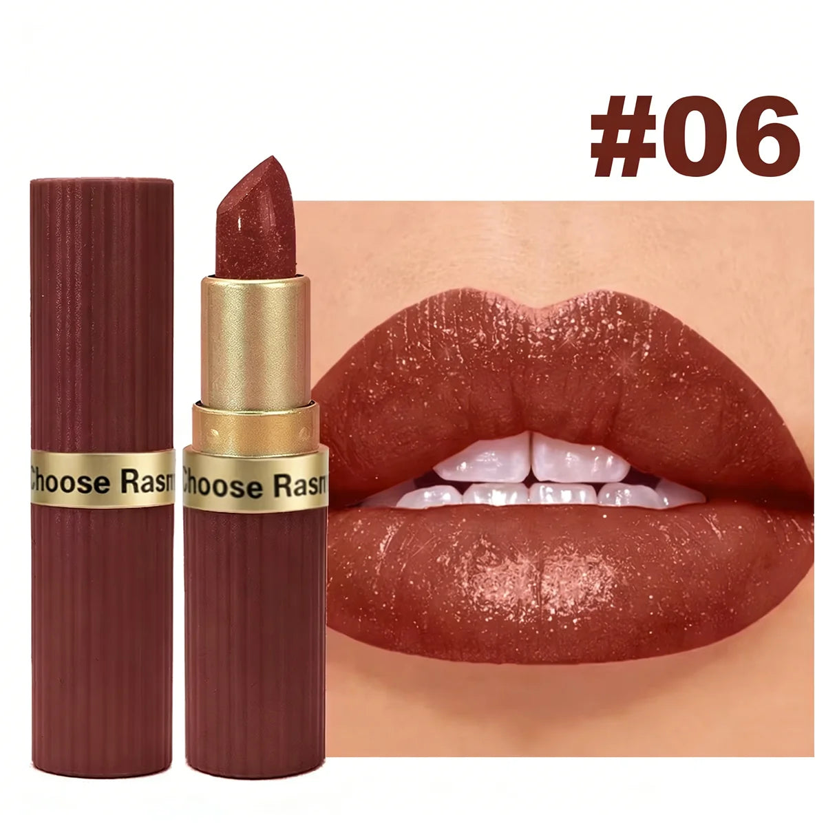 Pink Glitter Metallic Lipstick – Pearlescent Velvet Matte, Waterproof Long Wear