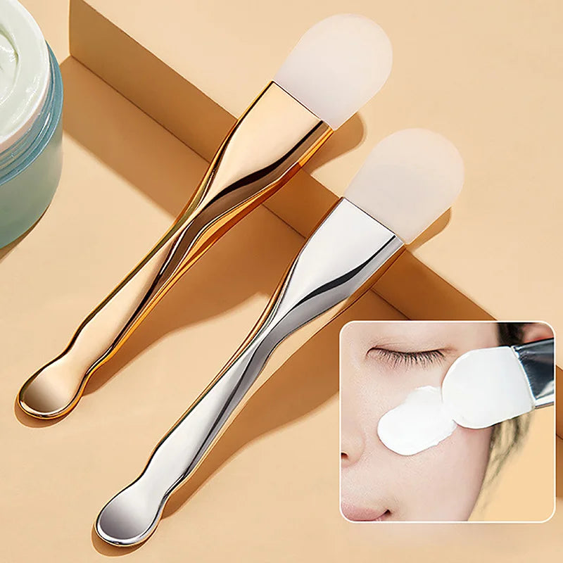 Double‑Head Silicone Facial Mask Brush – Mud Mask Applicator & Face Cleaning Scraper for Skincare