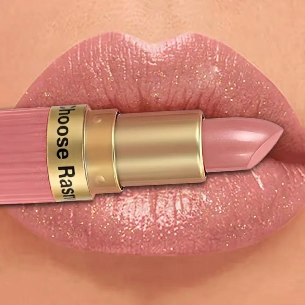 Pink Glitter Metallic Lipstick – Pearlescent Velvet Matte, Waterproof Long Wear