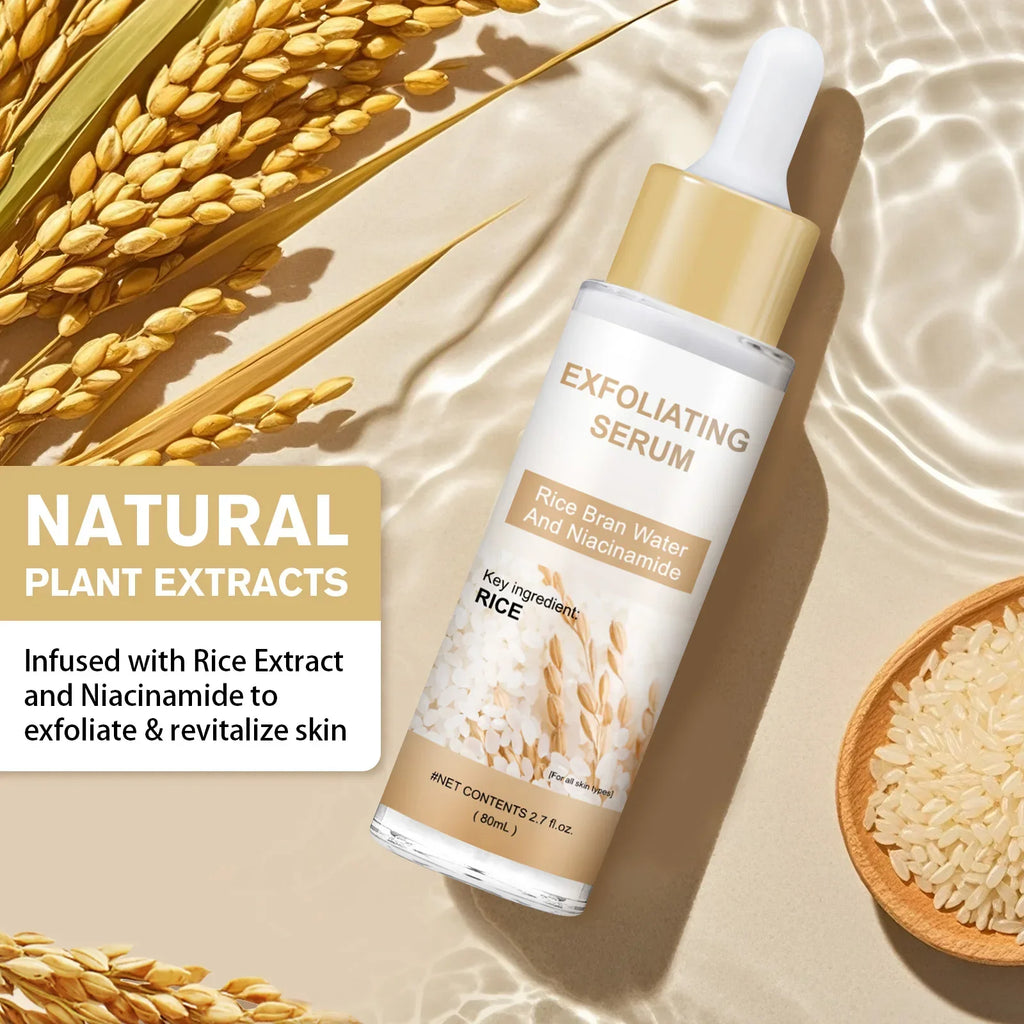 Brightening Rice Bran Face Serum 80ml - Natural Fruit Acids Gently Exfoliate, Smooth & Enhance Skin Texture for Radiance.