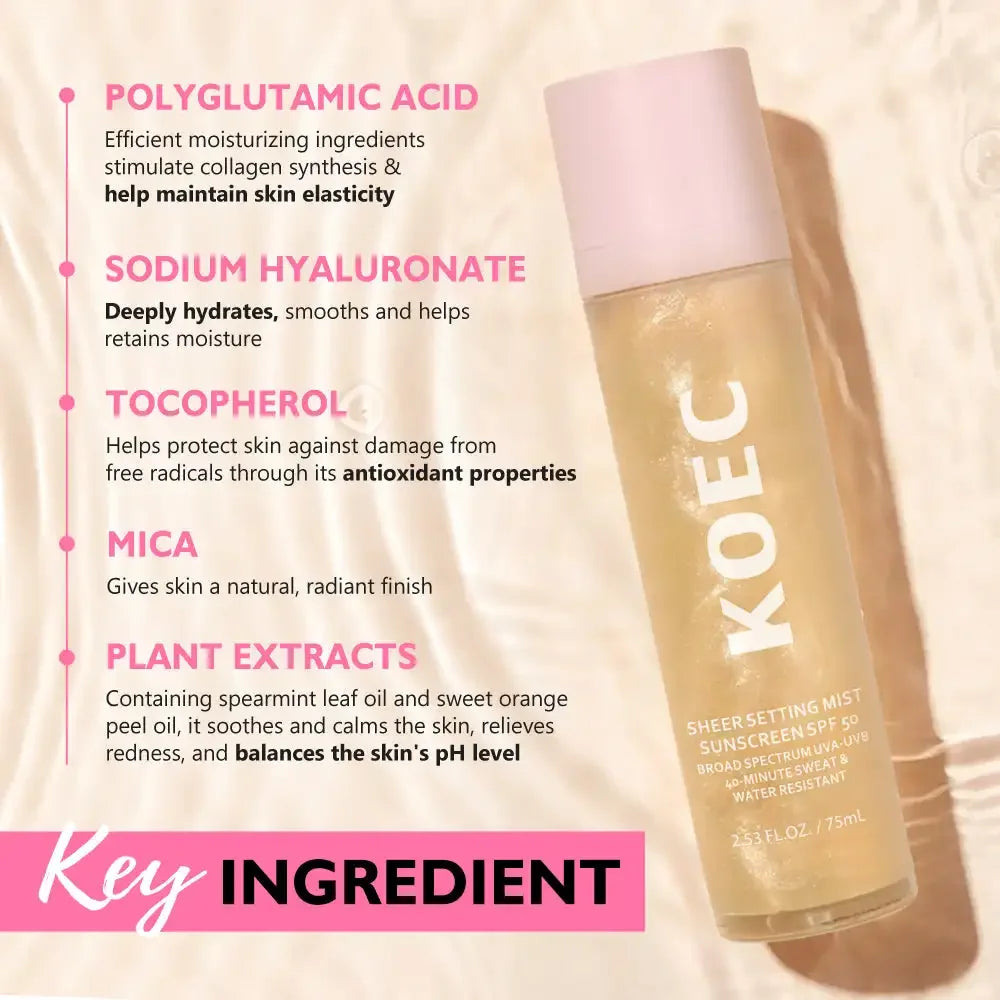 KOEC Sheer Setting Sunscreen Mist SPF50 – Lightweight, Long‑Lasting UVA/UVB Protection (75ml)