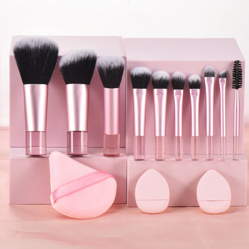 10 Pink Mini makeup brush Travel portable Makeup Tool Makeup Puff - Palm Brush Professional Makeup tool set